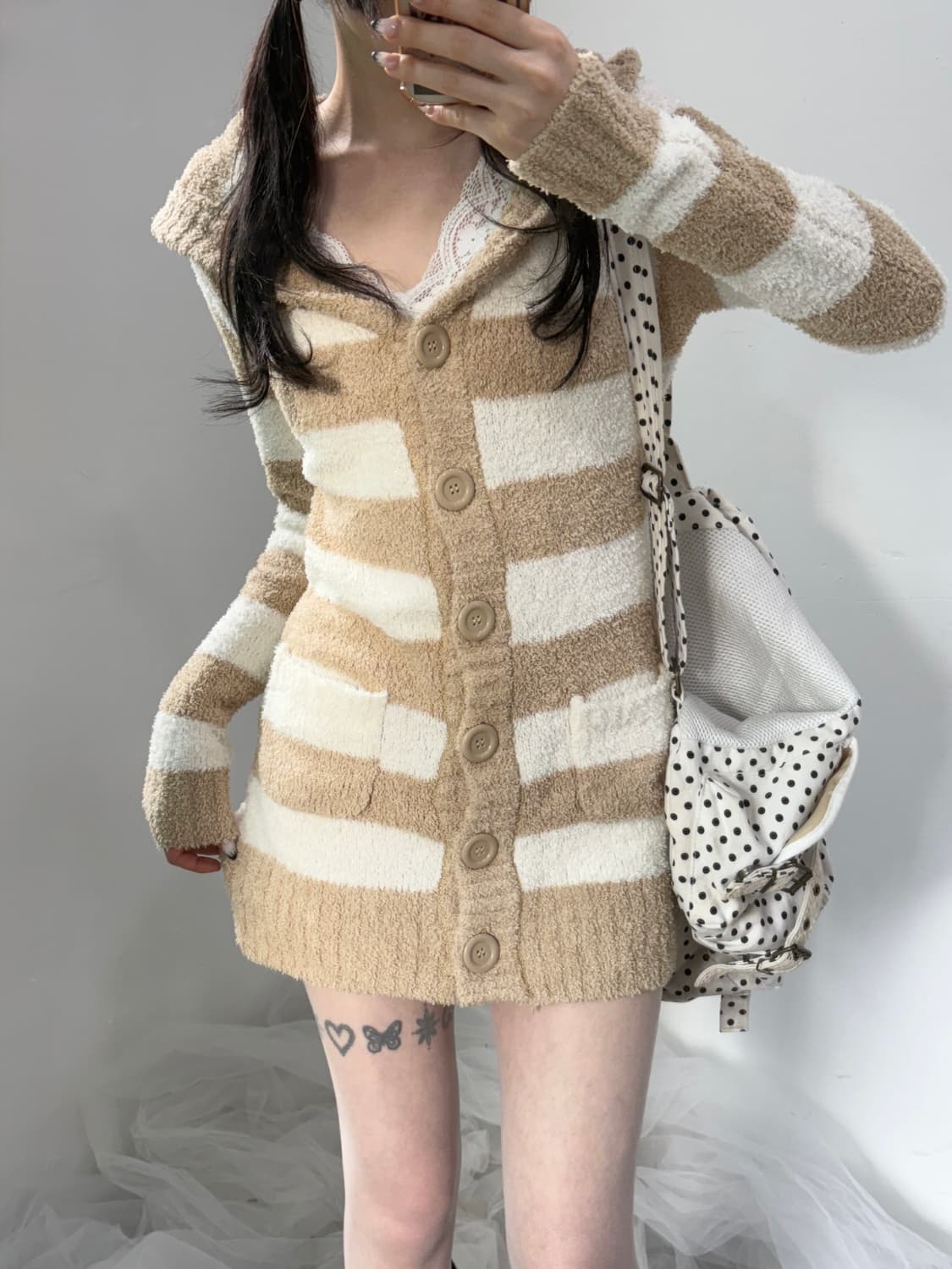 colza 콜자 스트라이프 후드 원피스 리즈리사 헤이세이 라떼갸루 상품이미지6