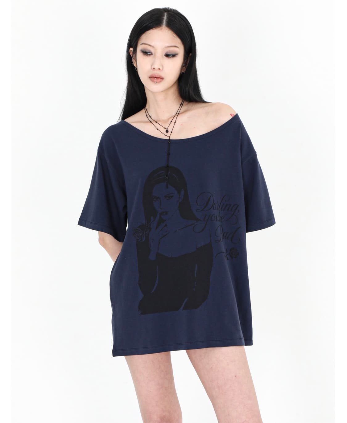 달링유어배드 SMOKING ROSE TEE #NAVY 상품이미지3