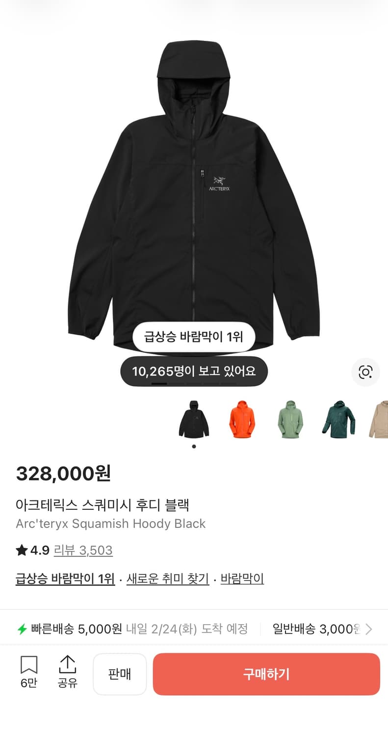 아크테릭스 스쿼미시 후디 블랙 S 상품이미지1