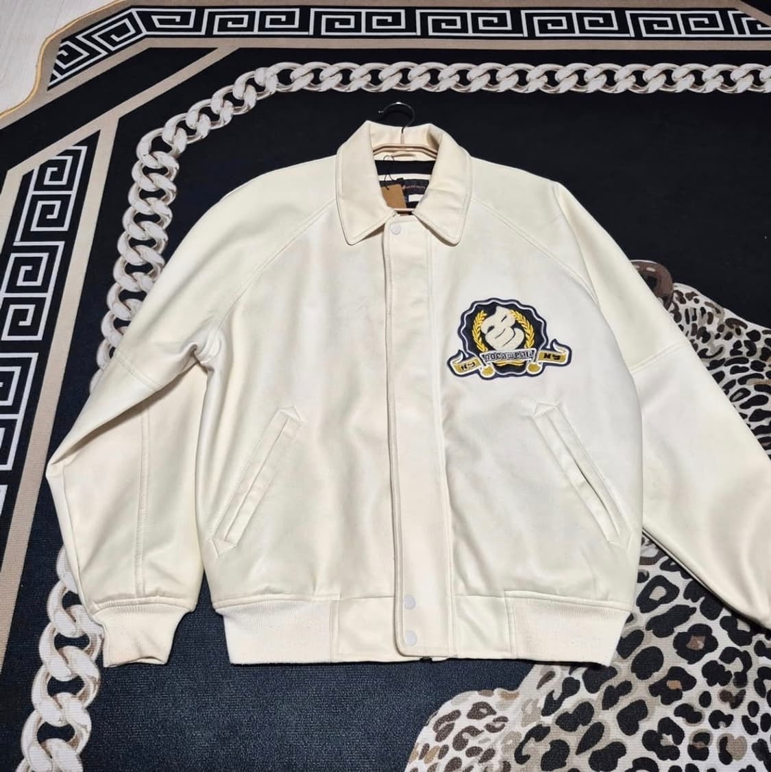 (희귀)90's 로카웨어 빅로고 올드스쿨 화이트 레더 가죽 자켓 L 상품이미지2