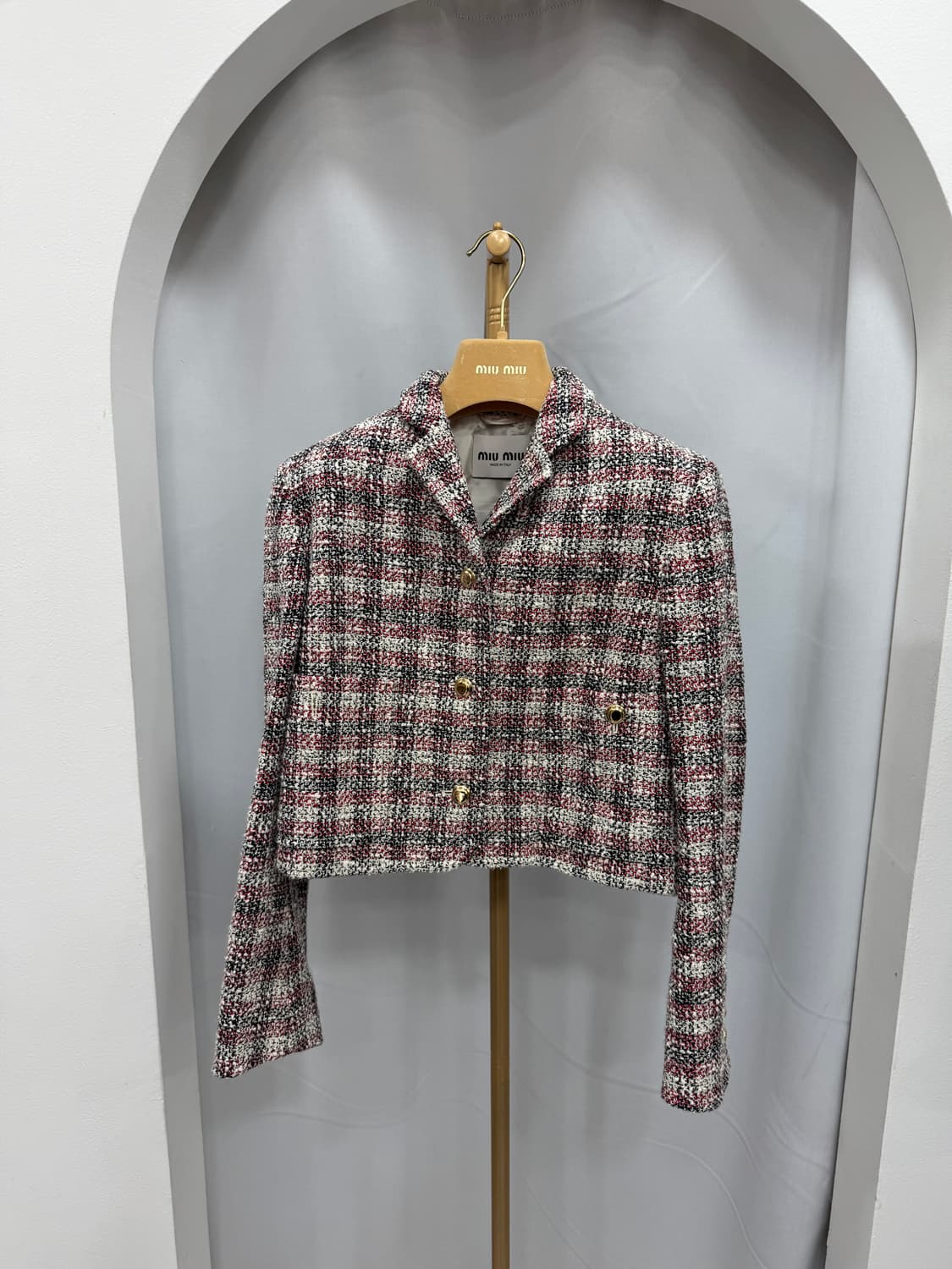 미우미우 브레스티드 체크 자켓 38사이즈  상품이미지1