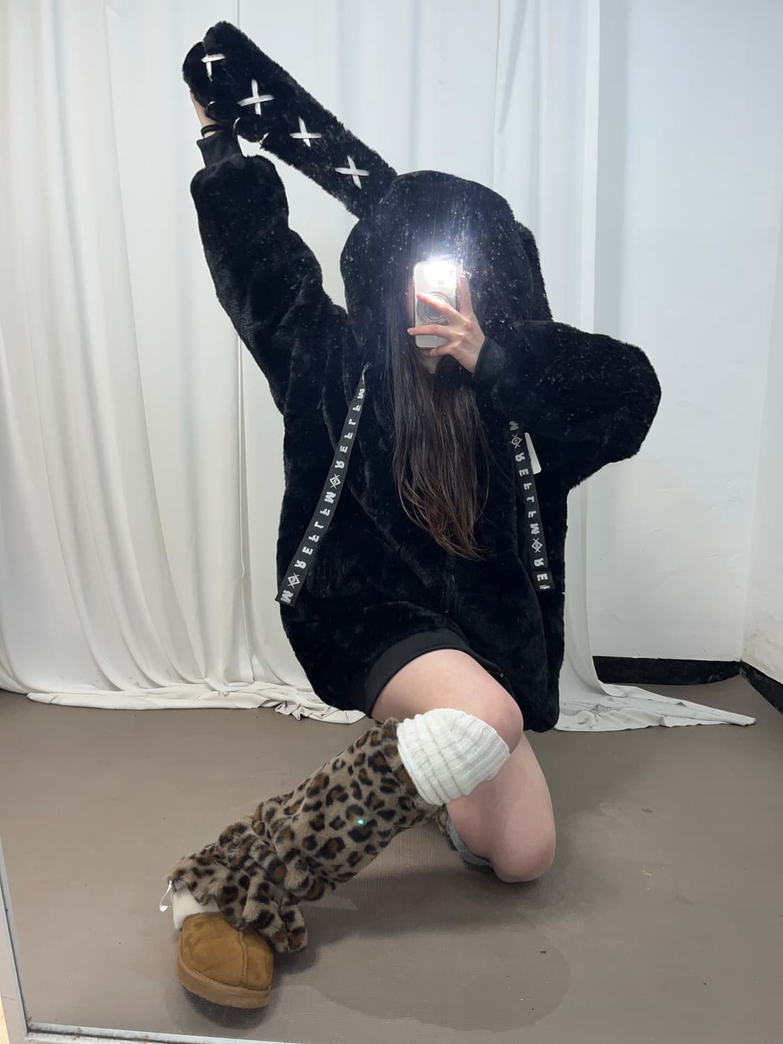 펑크 토끼귀 포인트 후리스 후드집업 상품이미지2