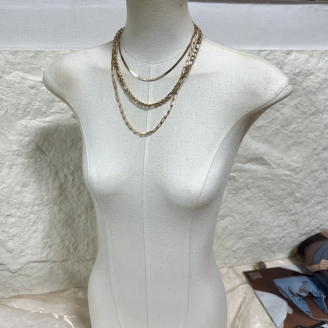 빈티지 골드톤 스네이크체인 쿠바체인 레이어드 목걸이 상품이미지1