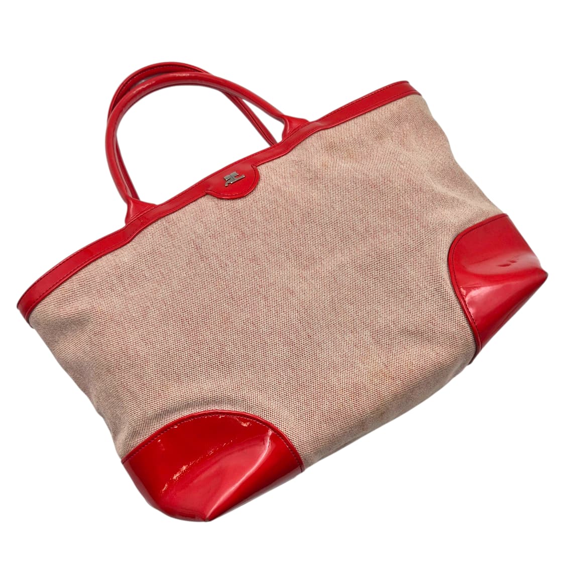 90s 프랑스 꾸레쥬 레드 에나멜 자카드 토트백 상품이미지2