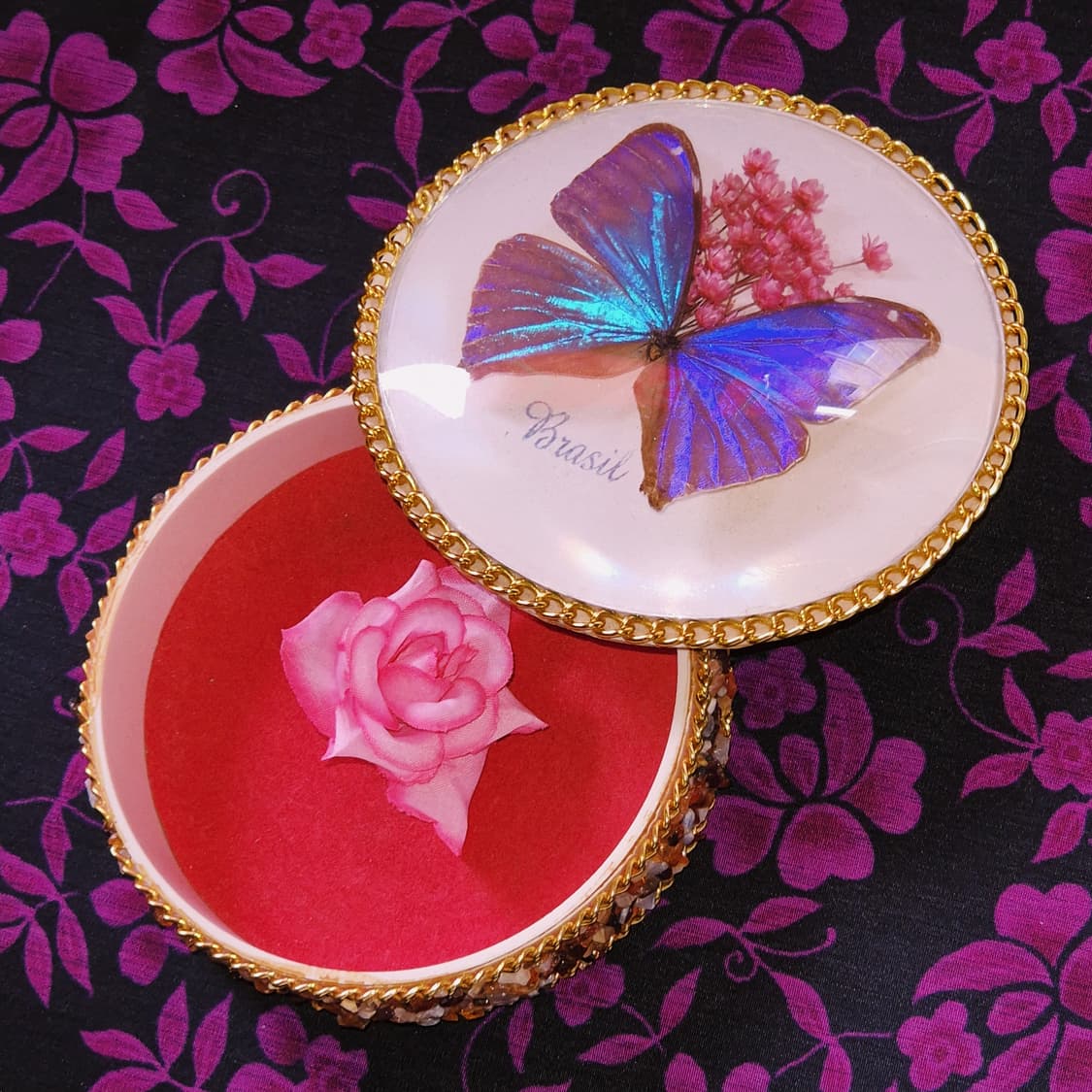 70s 브라질 모르포 빅 나비 천연석 트링켓 상품이미지5