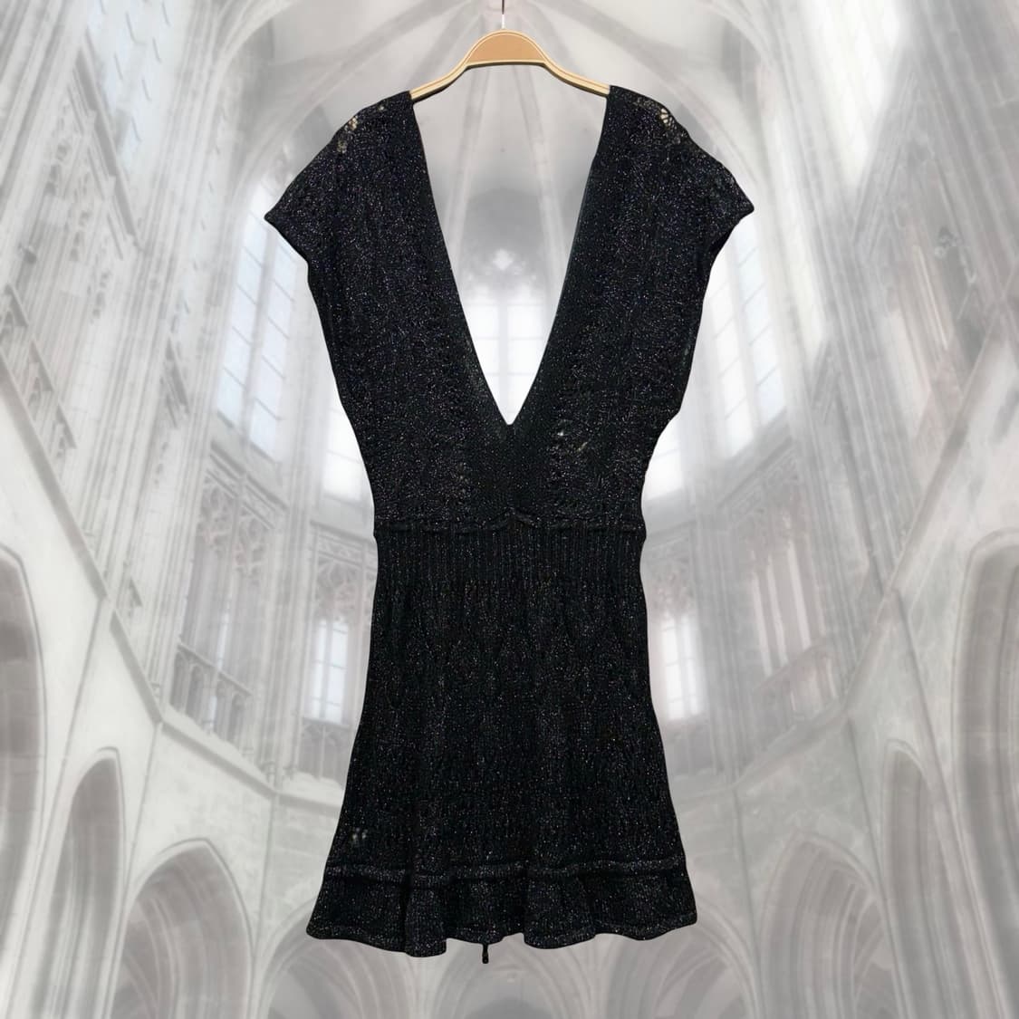 블랙 모헤어 딥 브이넥 유니크 니트 원피스 상품이미지5