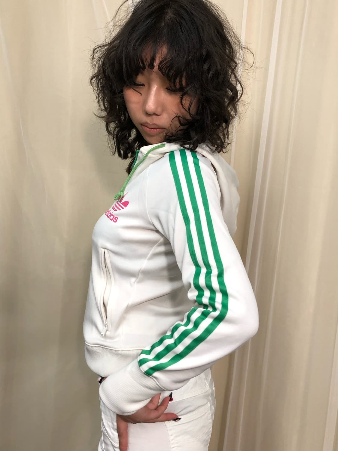 ADIDAS 아디다스 화이트 그린 후드 트랙탑 상품이미지1