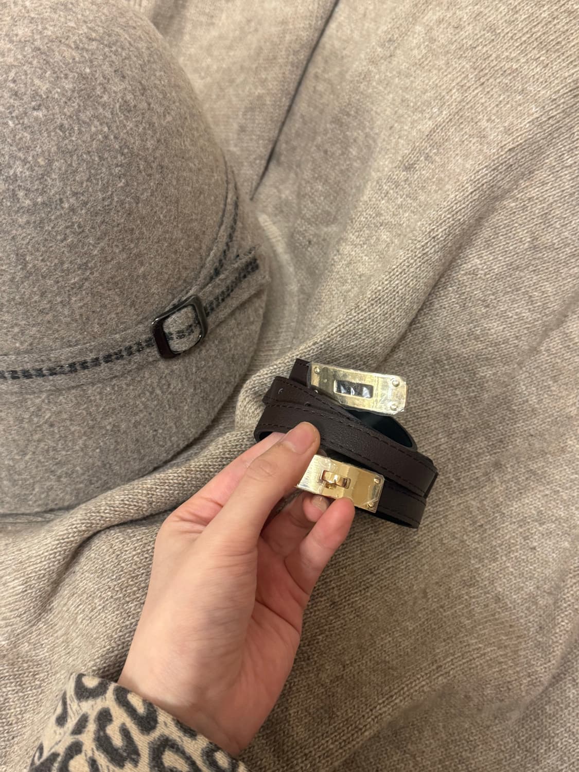 베이지판쵸 모자 벨트 세트 상품이미지2