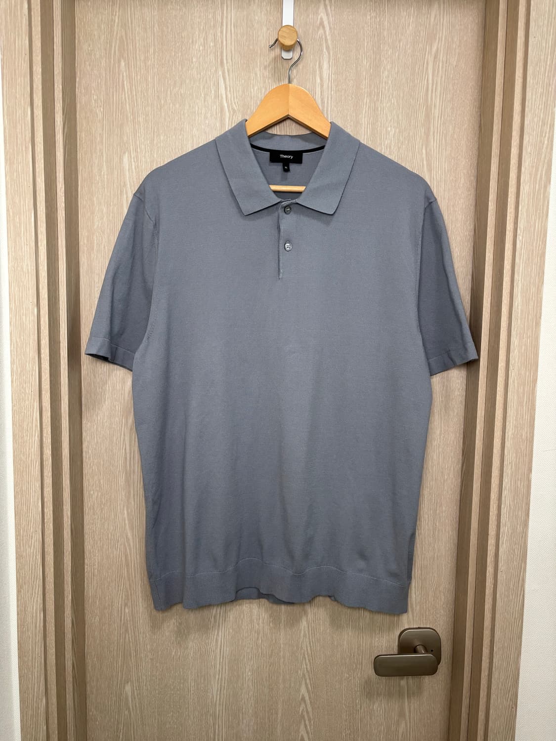 23SS새상품급)띠어리 고리스 반팔카라니트XL/스카이블루실버 상품이미지1