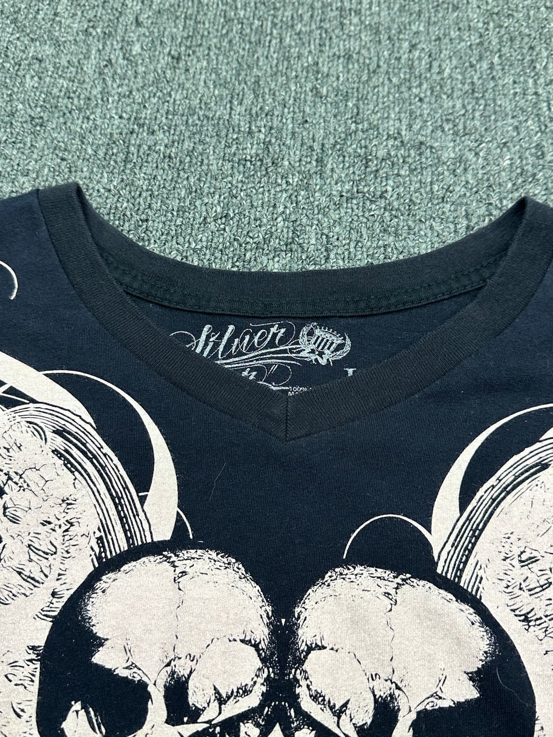 L)Silver Star 빈티지 Y2K 스컬 프린팅 브이넥 반팔 상품이미지4