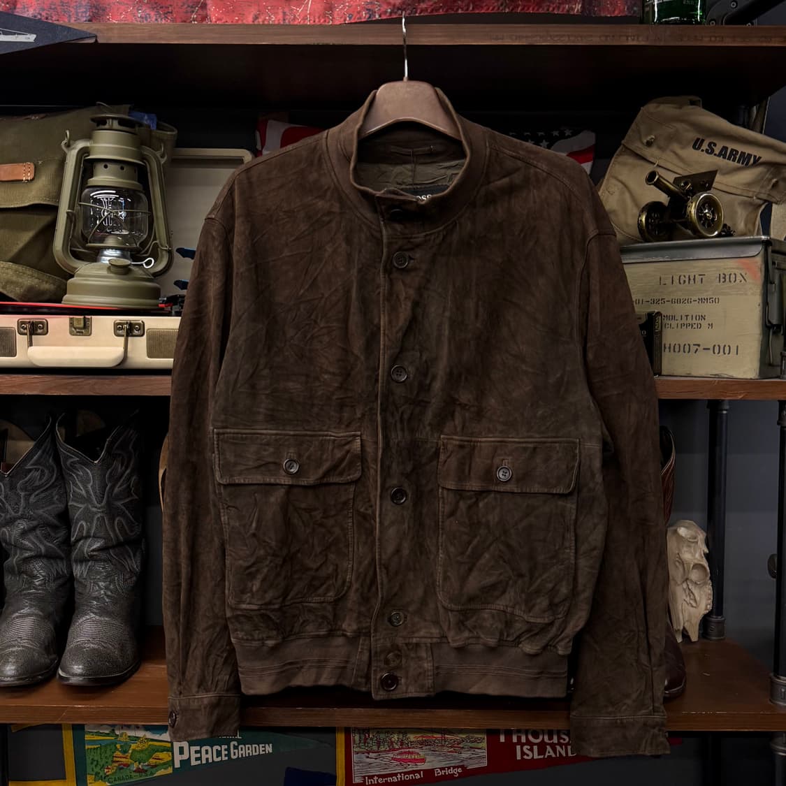 90s 휴고 보스 오리지널 리얼 레더 스웨이드 봄버 블루종 자켓 N243 상품이미지1