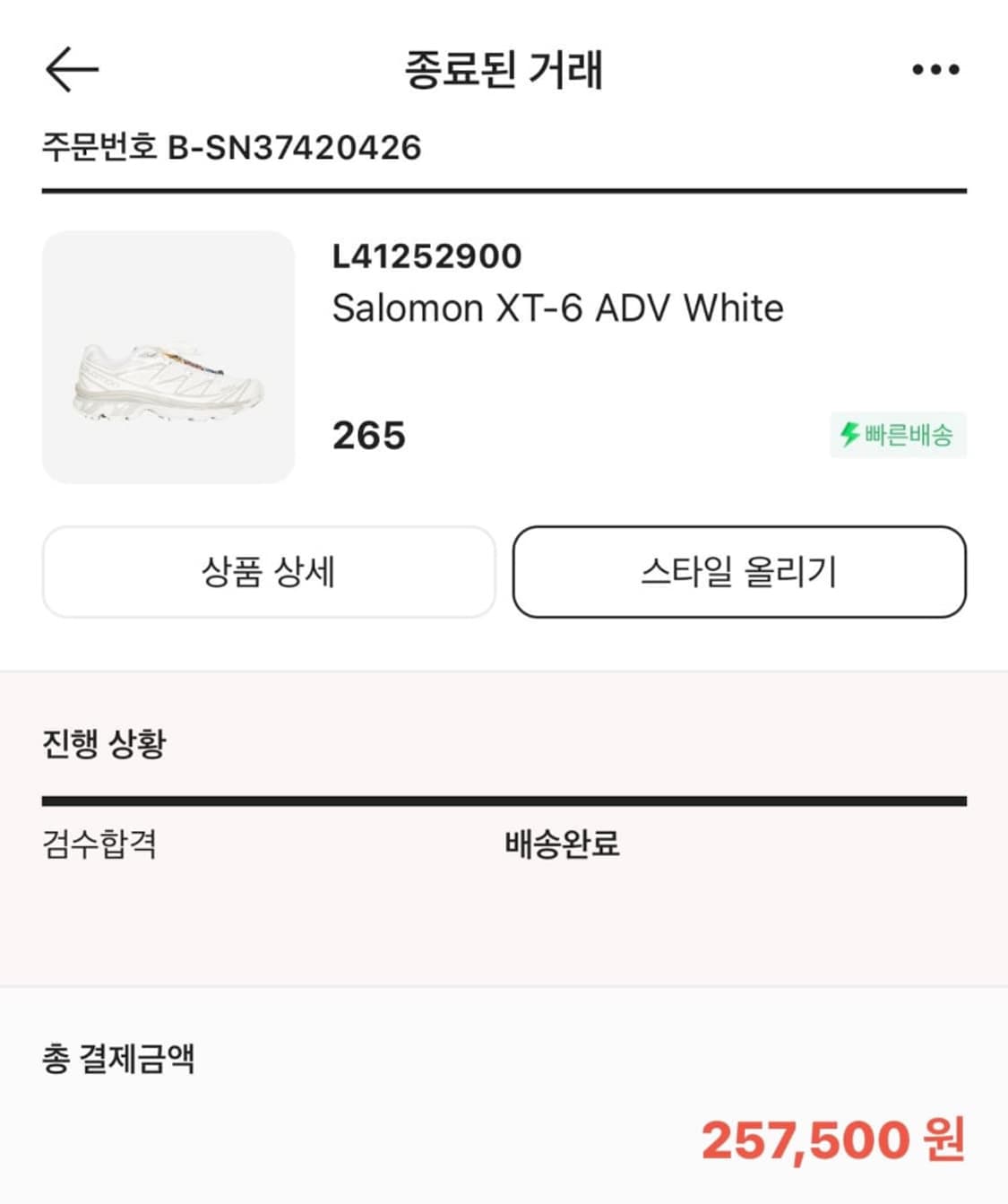 살로몬 xt6 화이트 265 상품이미지2