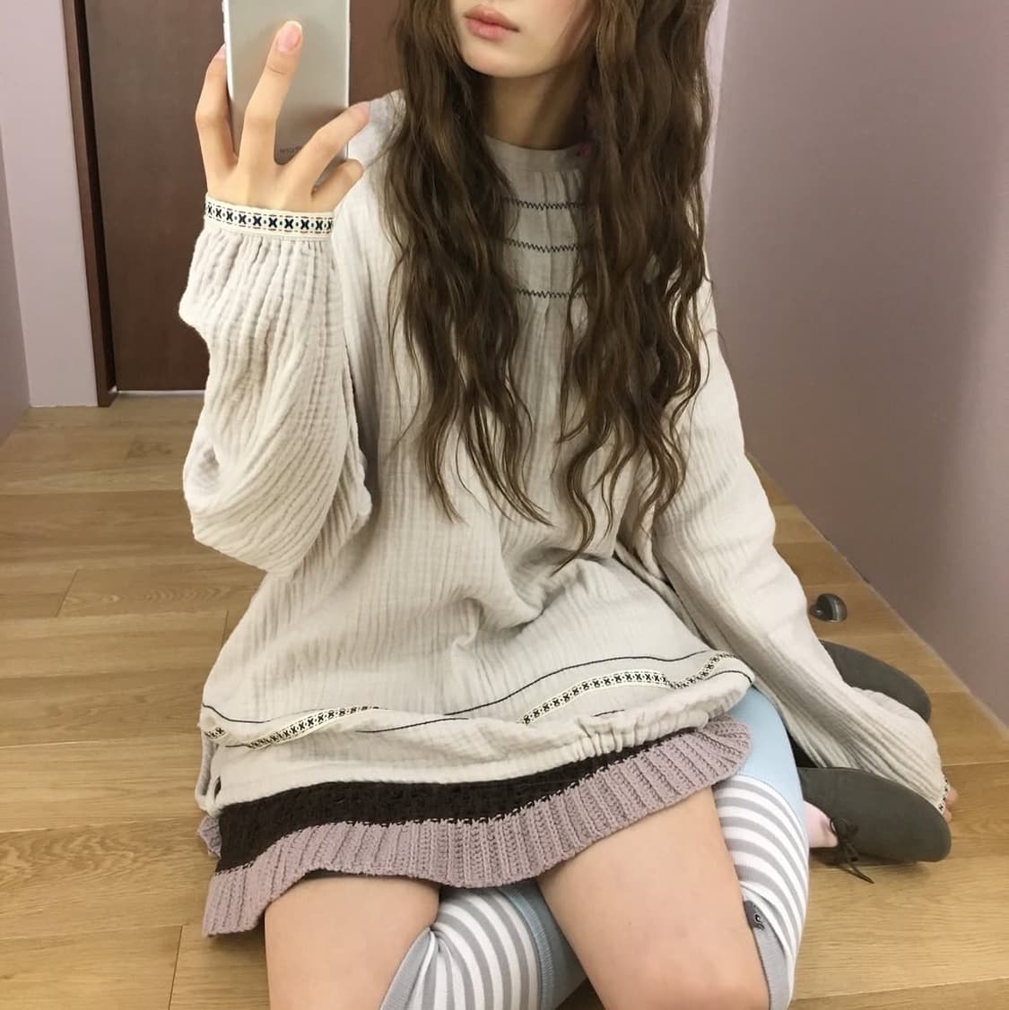 코이세이오 브라이스 지그재그 핀턱 블라우스 베이지 상품이미지3