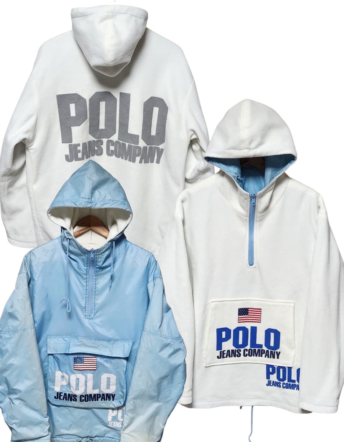 XL 폴로 스포츠 USA 성조기 빅로고 90S 양면 바람막이 후리스 자켓 상품이미지1