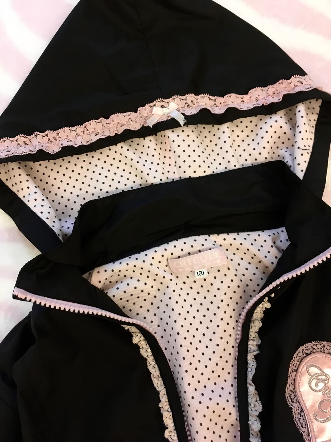 CRT CUTIE 블랙핑크 도트 레이스 바람막이 자켓 히메갸루 조지후쿠 상품이미지5