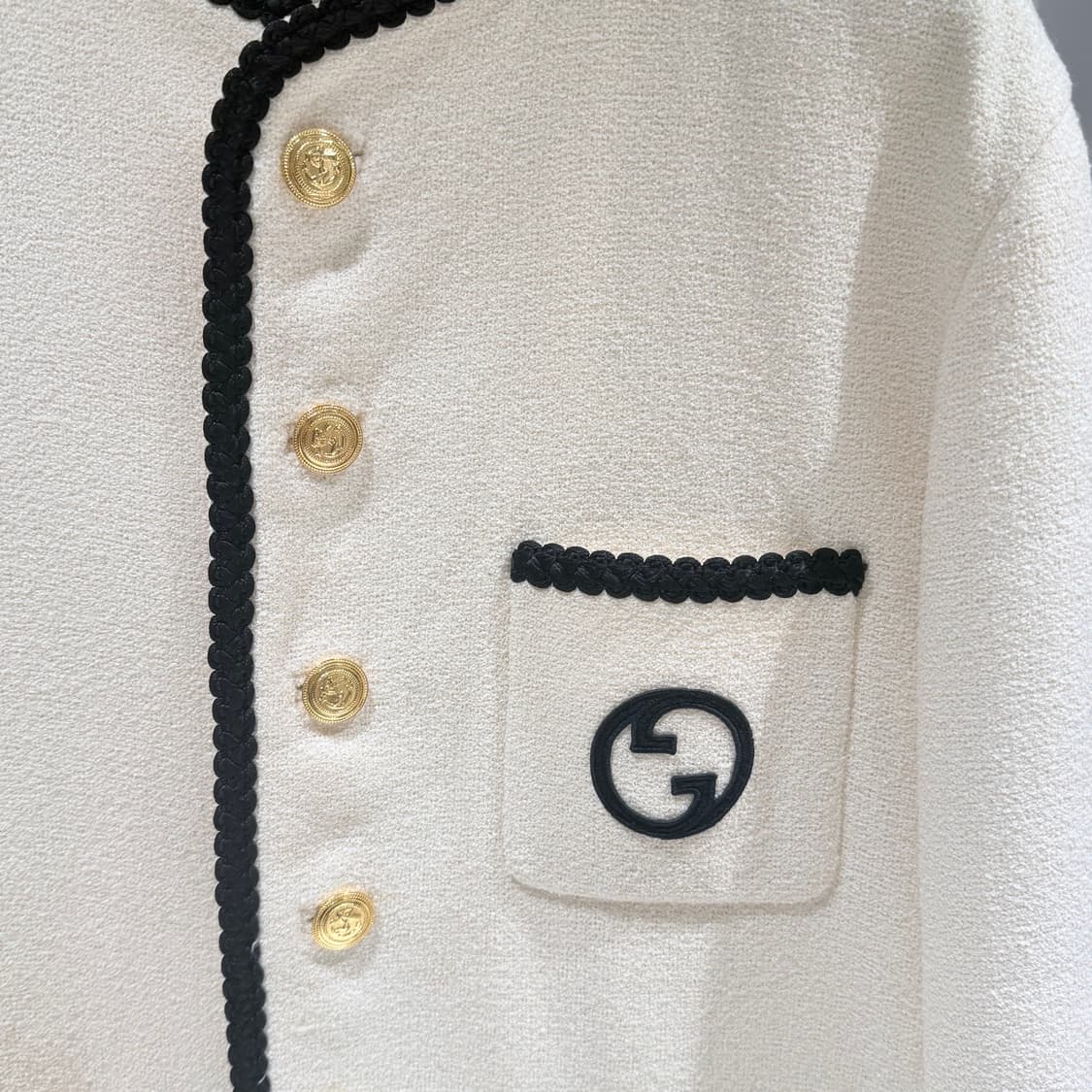 48 / 구찌 오프화이트 자수 울 트위드 자켓 상품이미지4