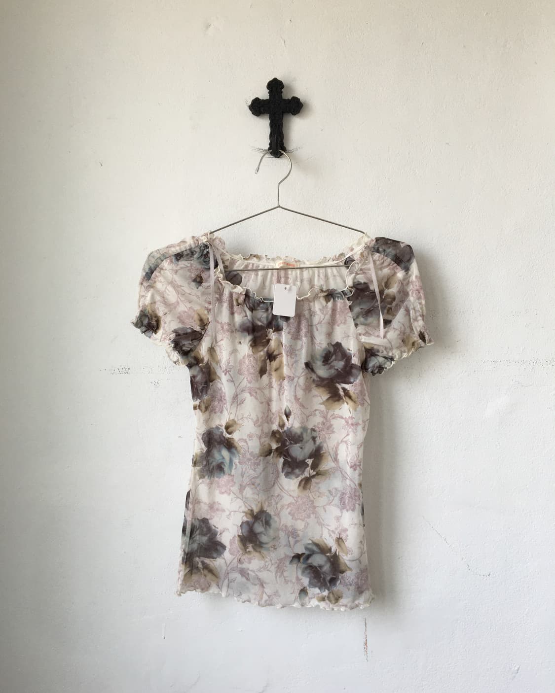Lest rose flower pattern mesh top 상품이미지2