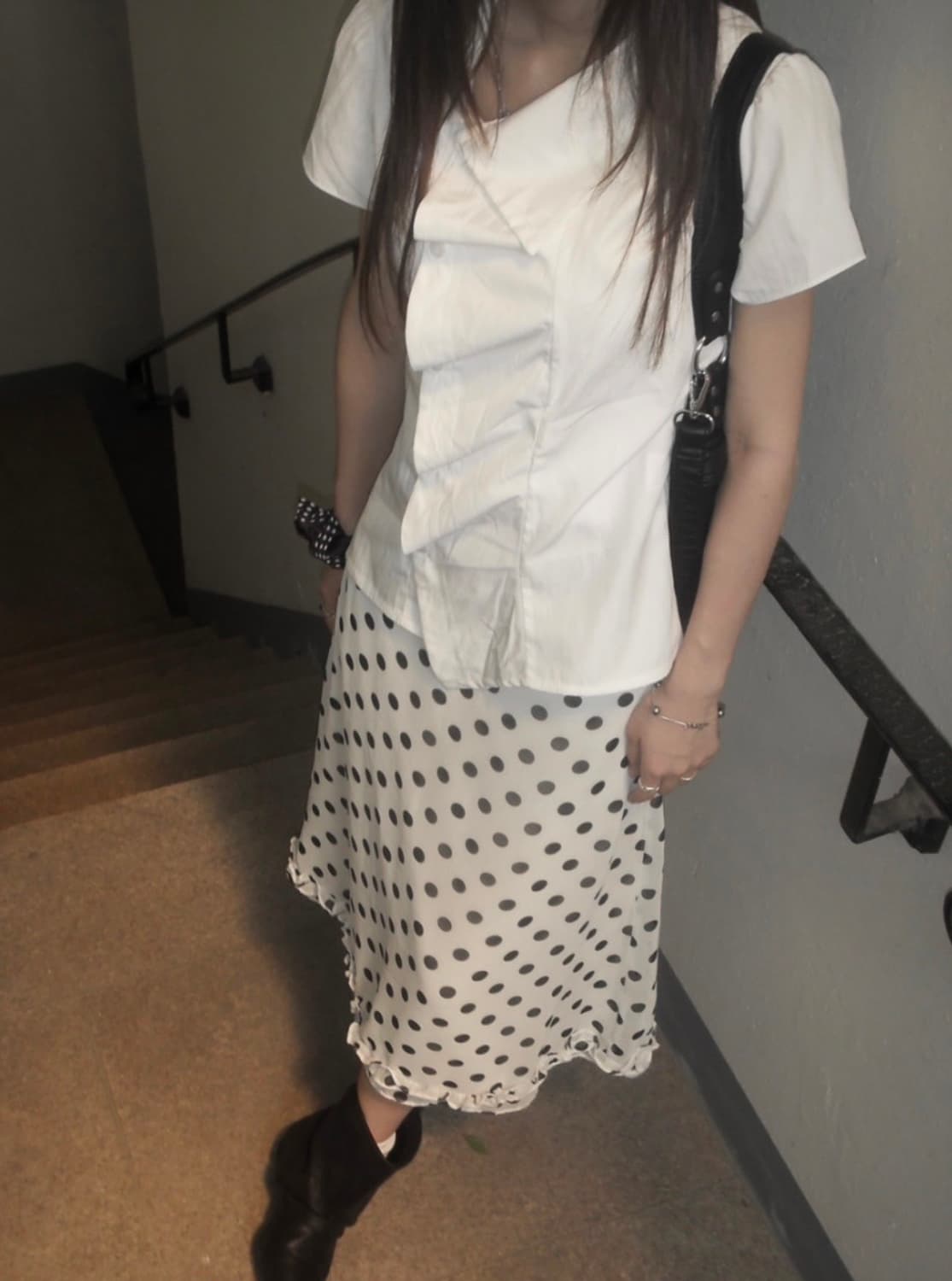 빈티지 도트 프릴 레이스 미디 롱 스커트 치마 일본 y2k 땡땡이 모리걸 상품이미지1
