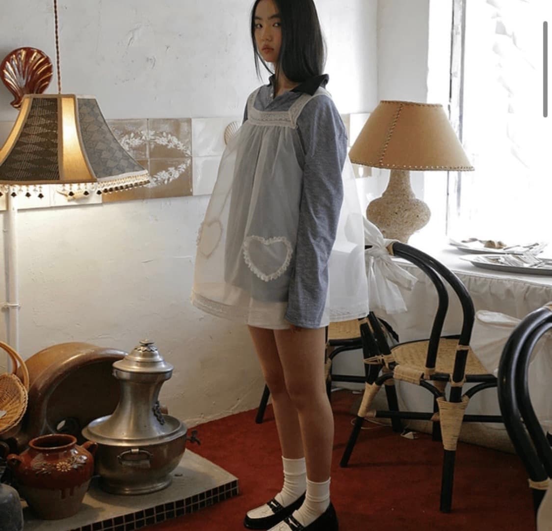 프레클 하트 포켓 레이스 오간자 드레스 상품이미지1