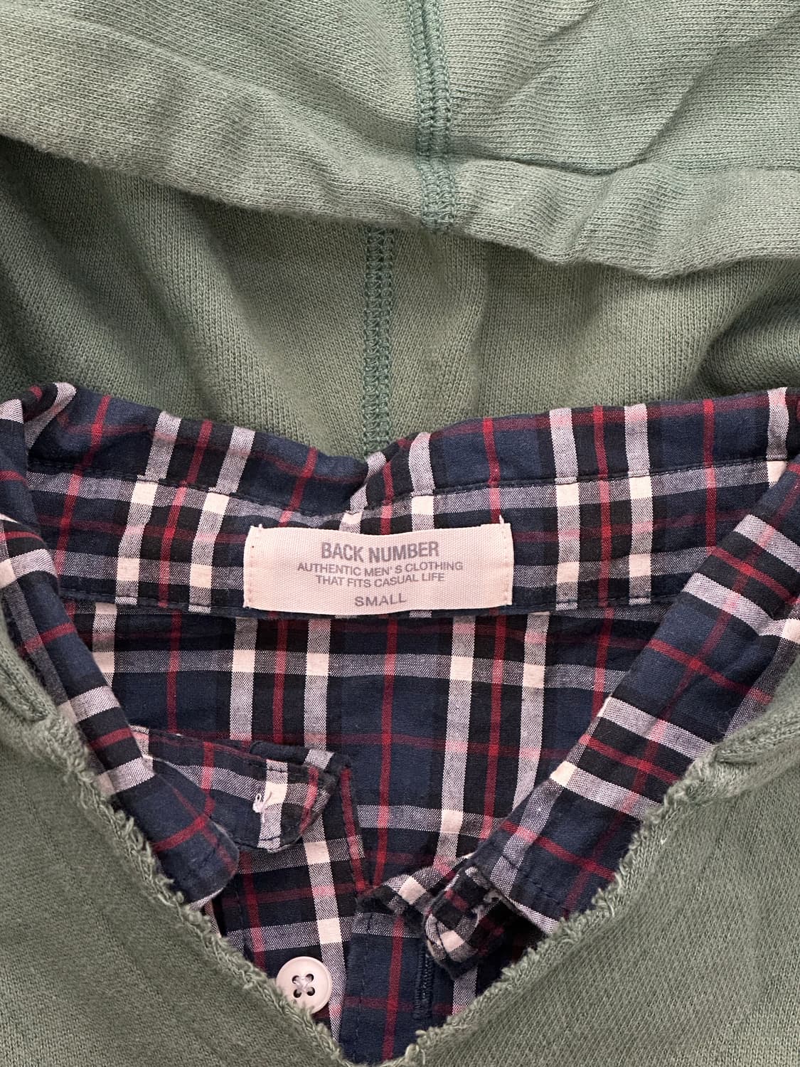 S)Back Number 빈티지 체크 셔츠 레이어드 프린팅 후디 상품이미지2