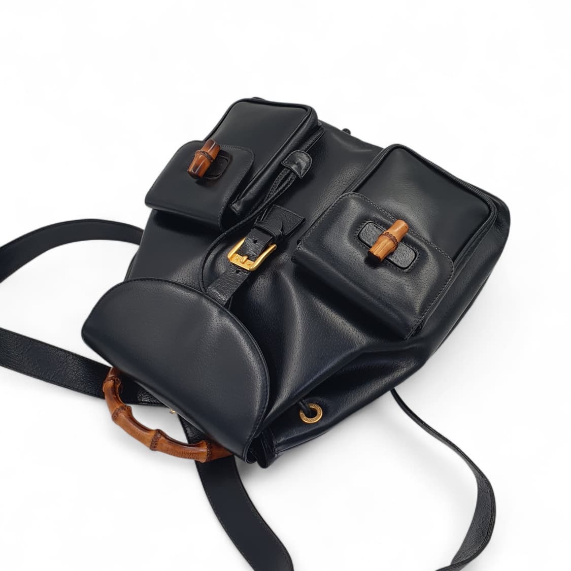 구찌 뱀부 블랙 레더 투포켓 백팩 상품이미지4