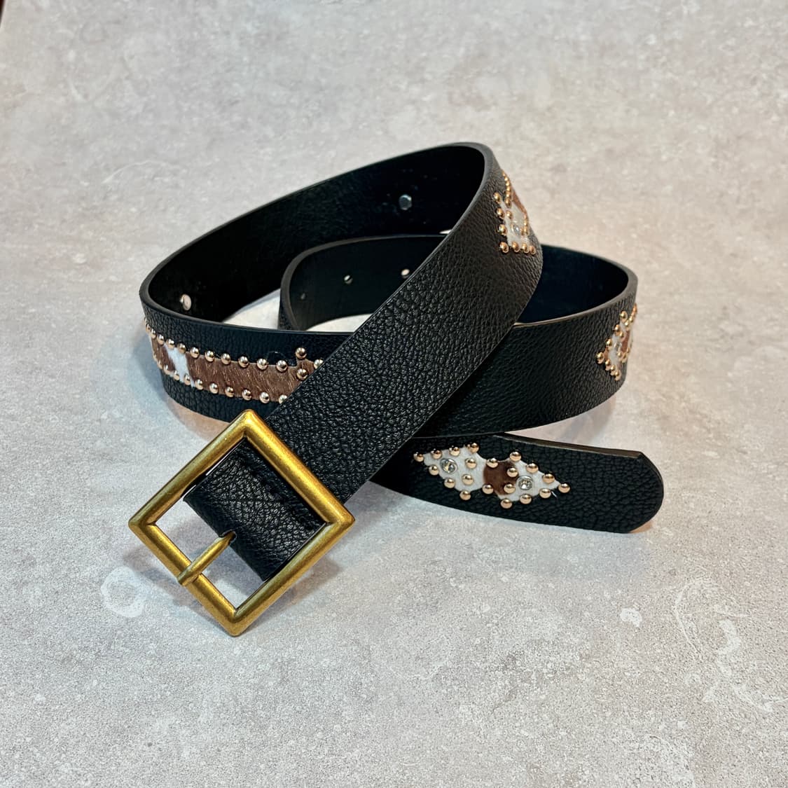 Oribell 에스닉 카우 송치털 애로우 스터드 y2k 웨스턴 가죽 벨트 상품이미지9