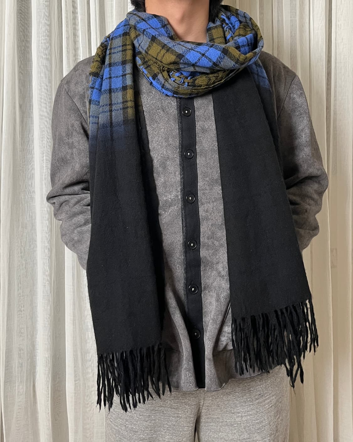 요지야마모토 뿌르옴므 체크 그라데이션 머플러 yohji yamamoto 상품이미지1