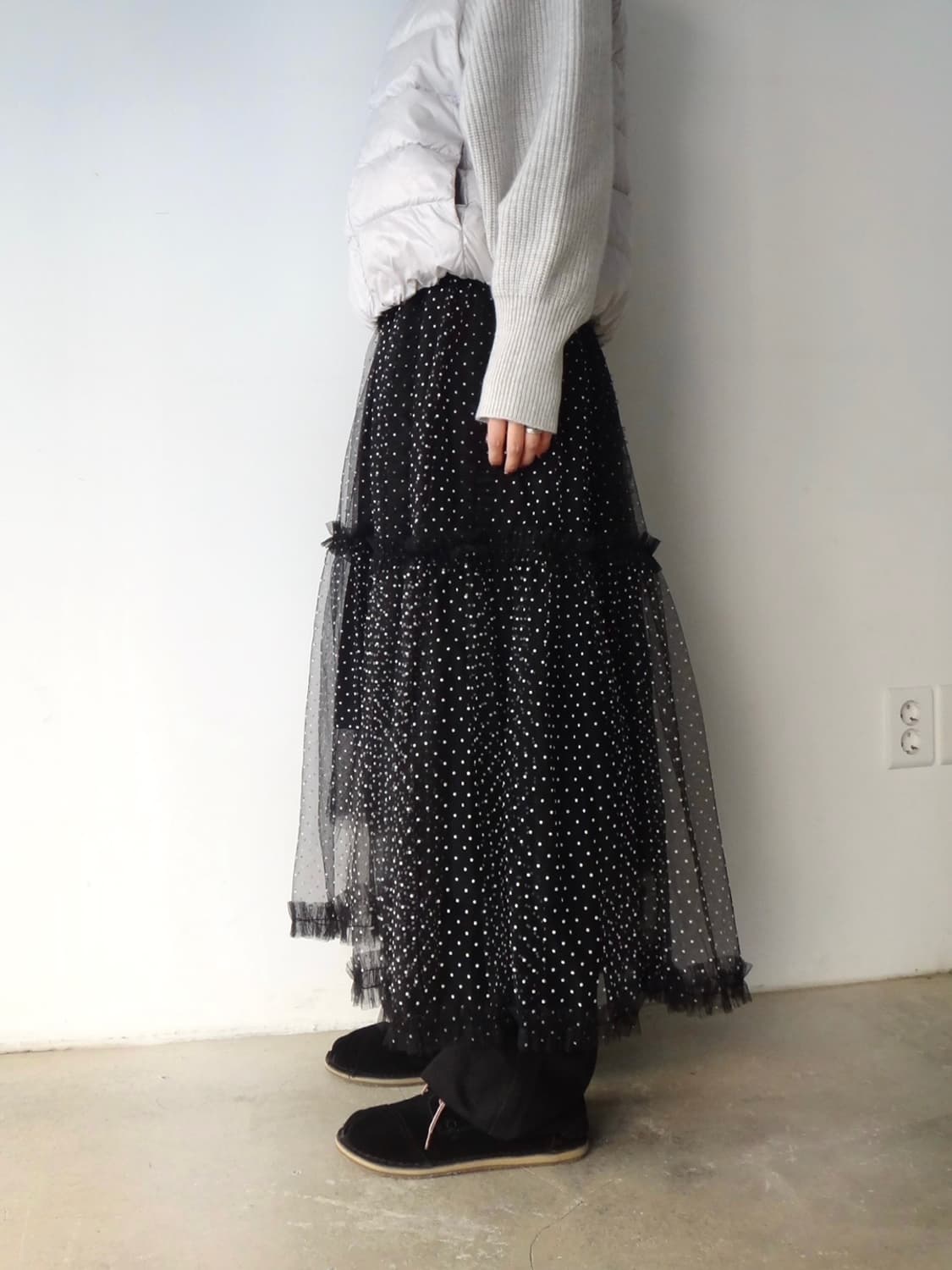 Dot frill can can sha skirt / black 상품이미지4