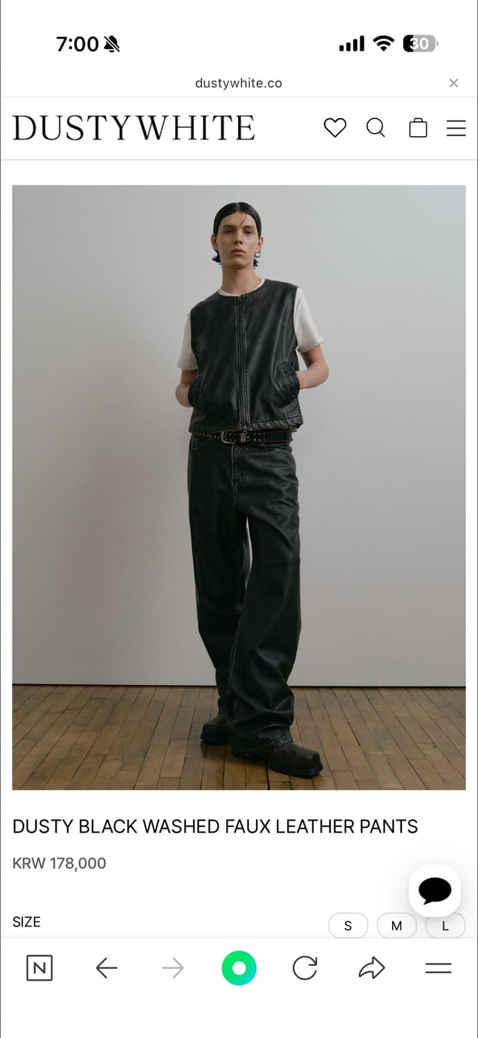 더스티화이트 블랙 레더 팬츠 M 판매 상품이미지1