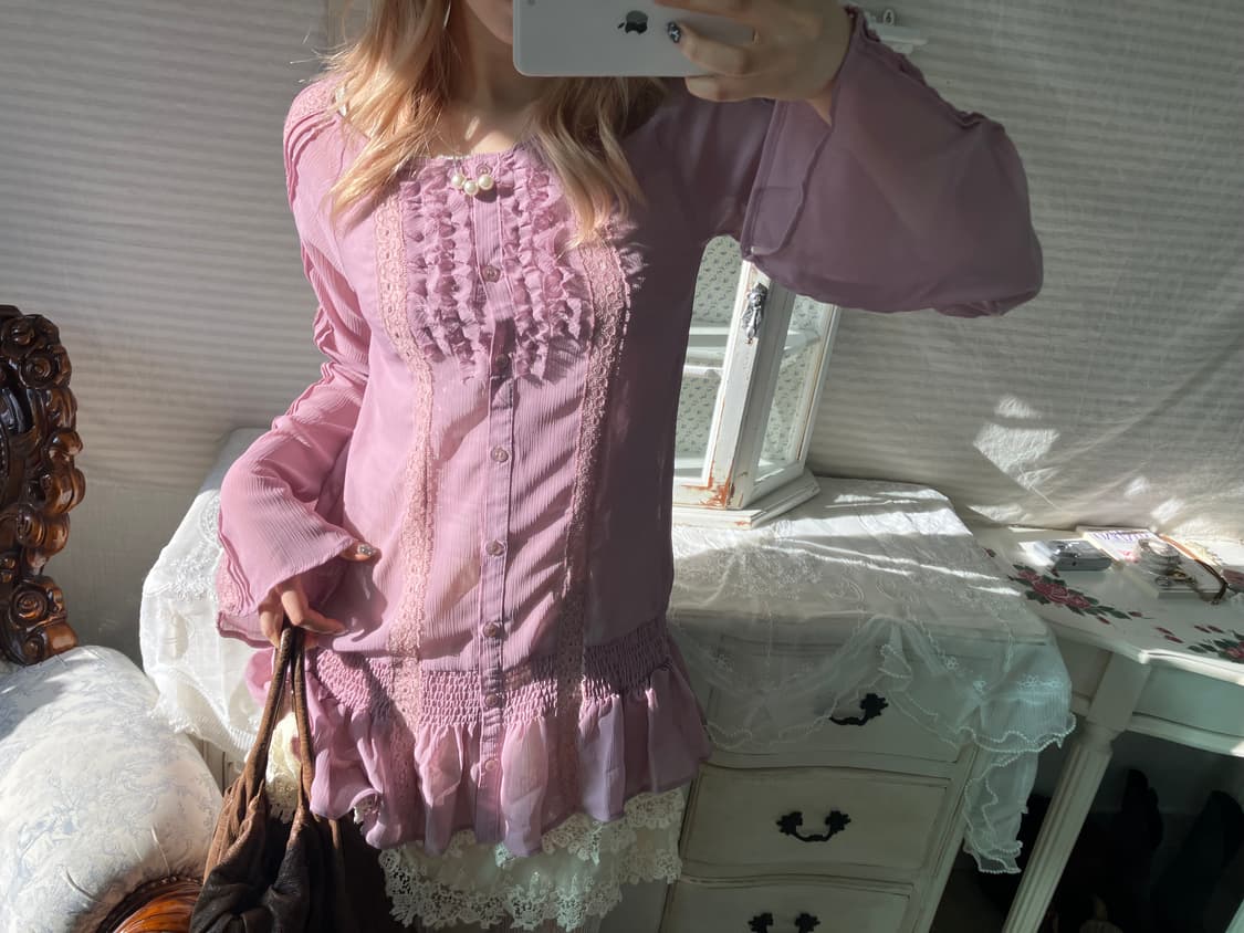 빈티지 앤틱 라벤더 레이스 블라우스 상품이미지1