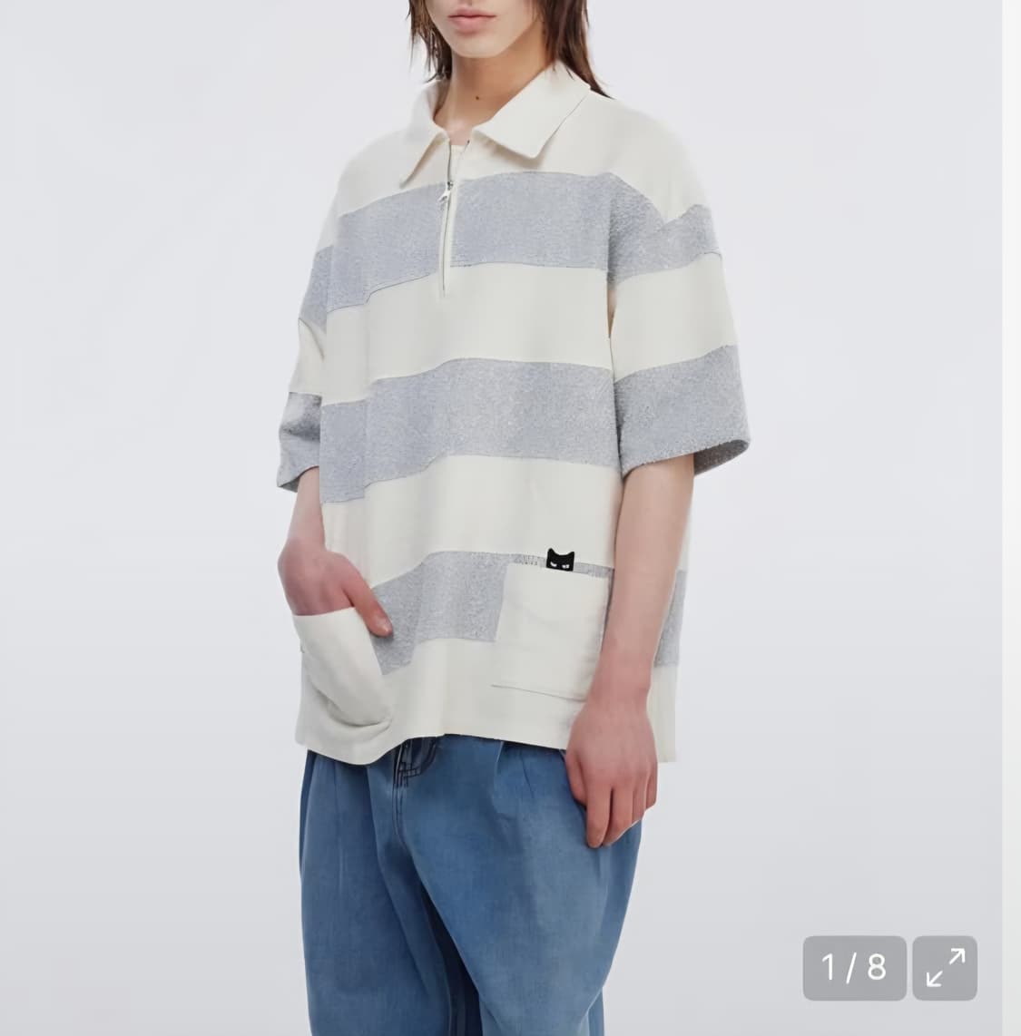 송지오 지제로 트위드 스트라이프 카라 티셔츠 XL 상품이미지1