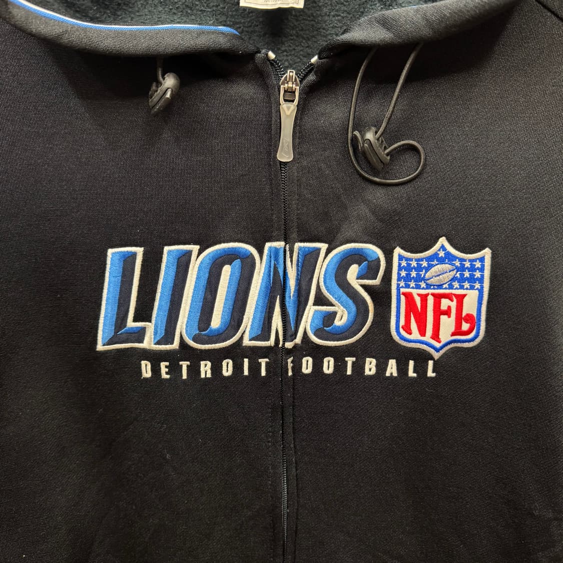 00s 리복 X NFL 후드 집업 라이언즈 자수 빅로고 블루 블랙 상품이미지5