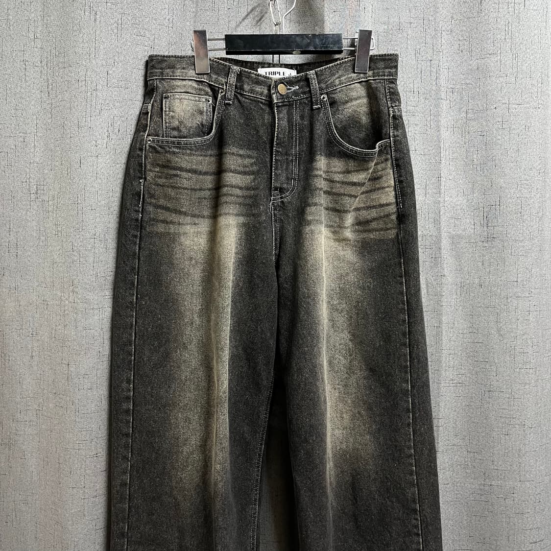 [사이즈 30] 트리플제이 와이드 흑청 워싱 데님바지 상품이미지2
