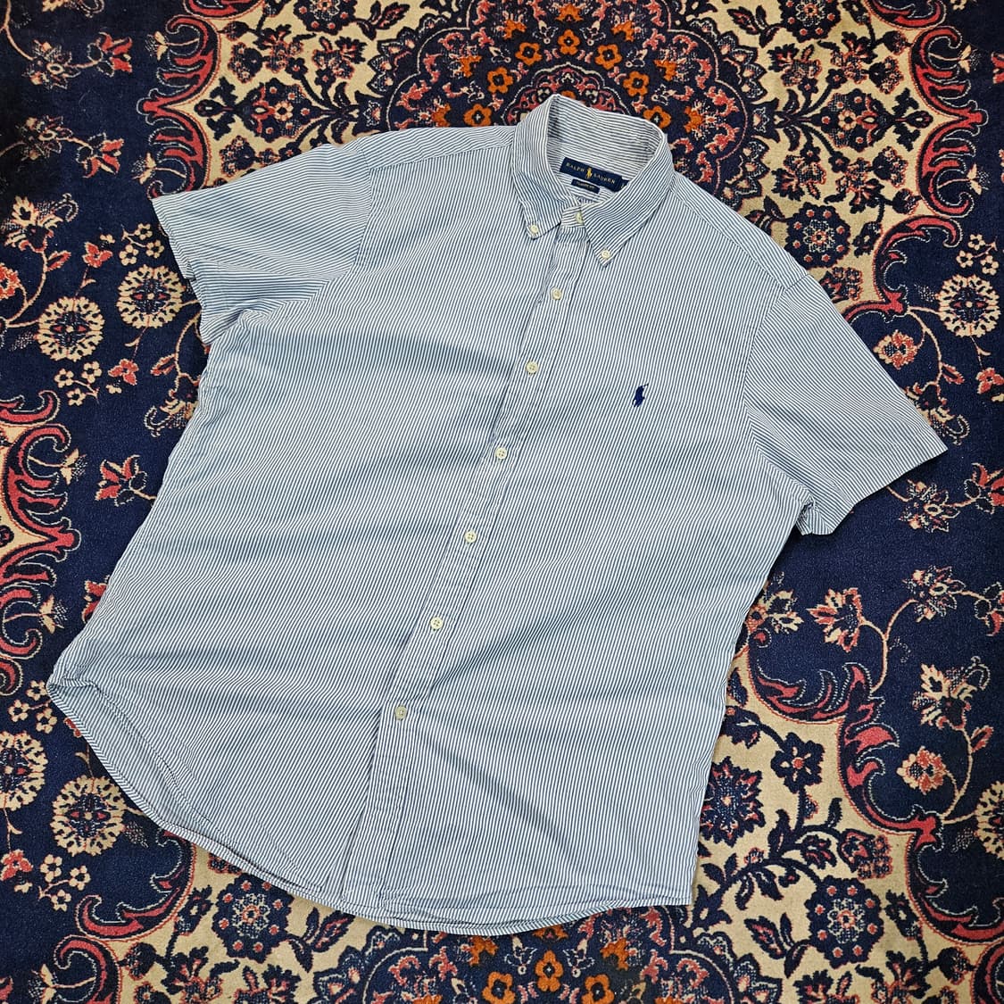 랄프로렌 클레식핏 버튼다운 스트라이프 반팔 셔츠 L 상품이미지1