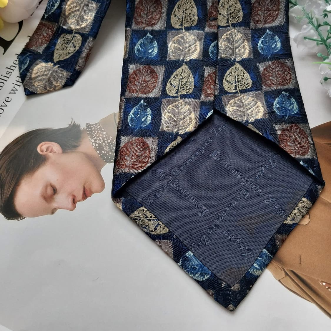 제냐 실크 네이비 리프 패턴 넥타이 10.3cm B등급 K1271
 상품이미지5