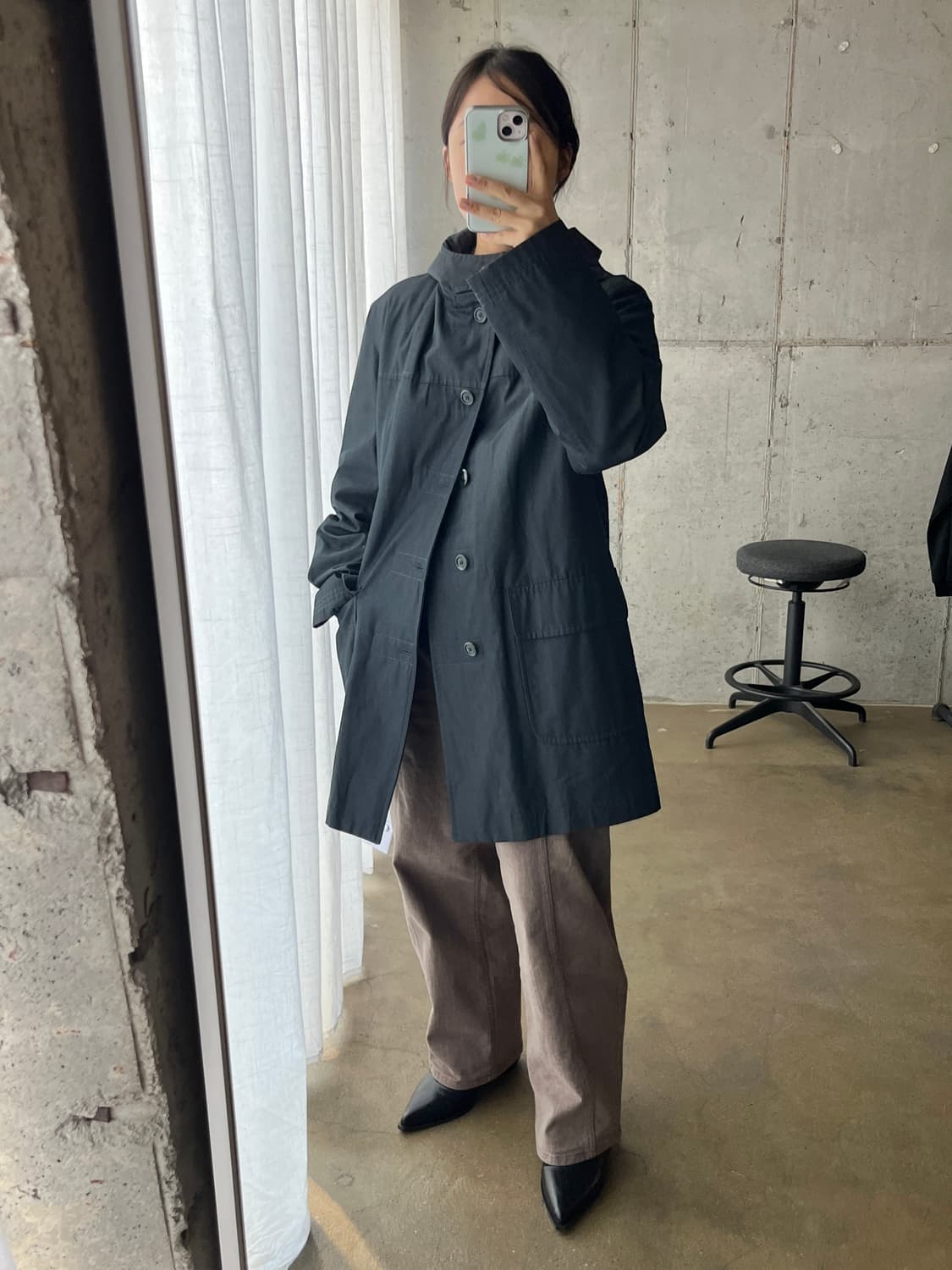 Mitumine 코튼 후드 미디 자켓 다크그레이 상품이미지2