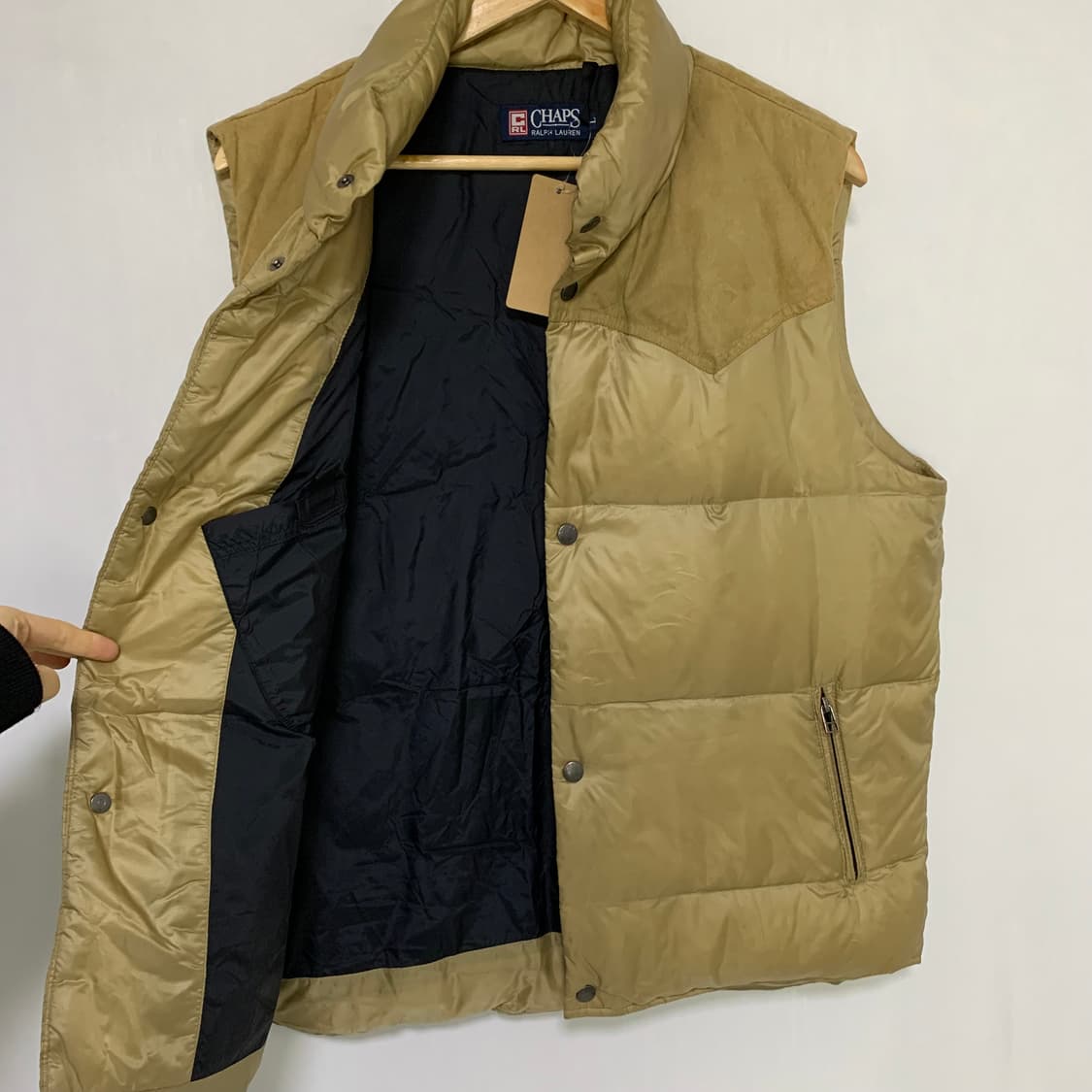 챕스 랄프로렌 빈티지 패딩 베스트 조끼 카키 옐로우 남성 L 상품이미지5