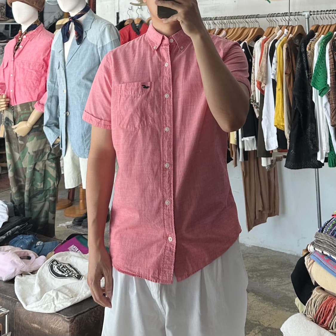 (착용컷) HOLLISTER 린넨 반팔 셔츠 (남성용 98) 상품이미지3
