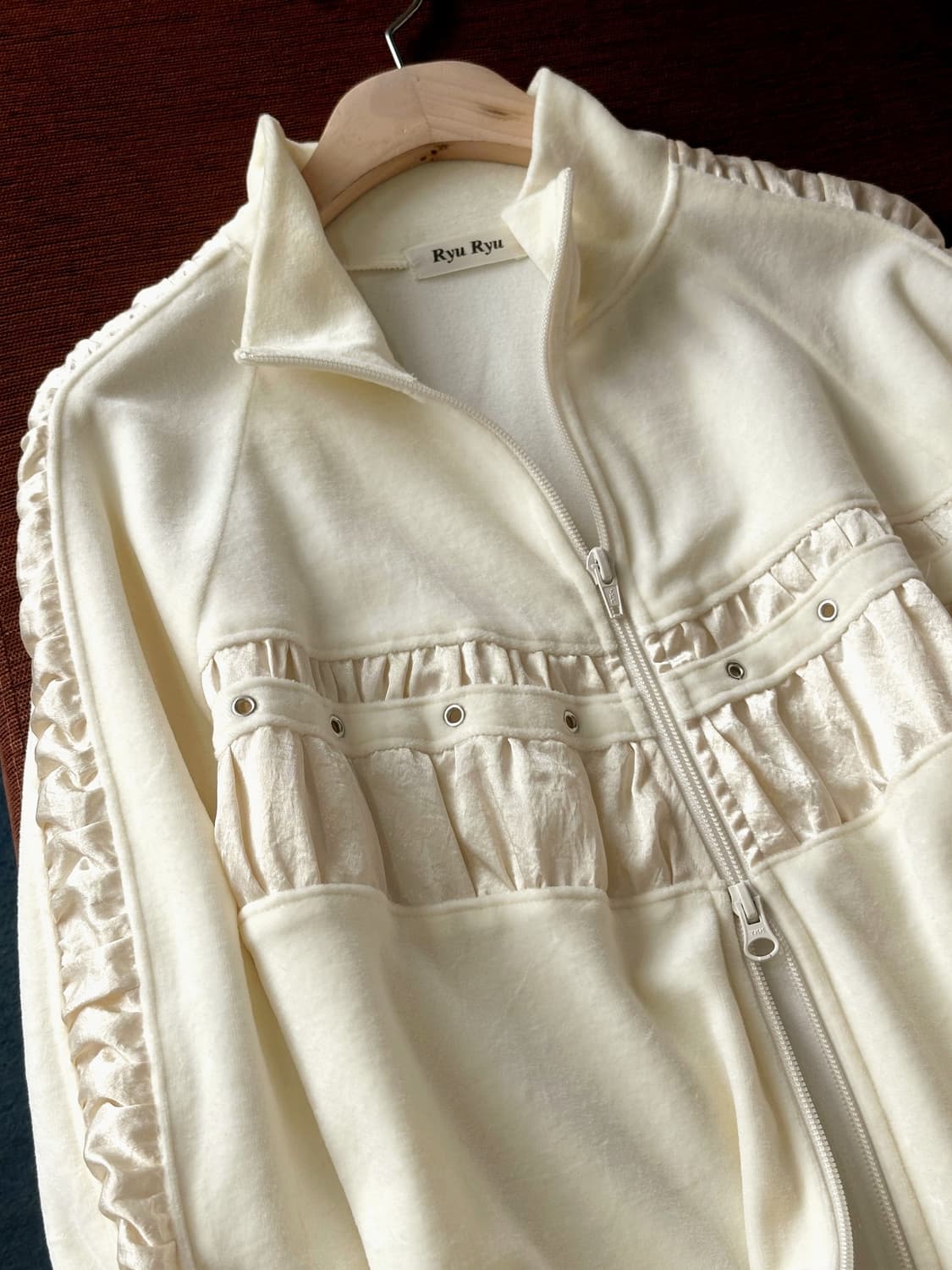 Cotton velour cloth desiign shirring zip 상품이미지2