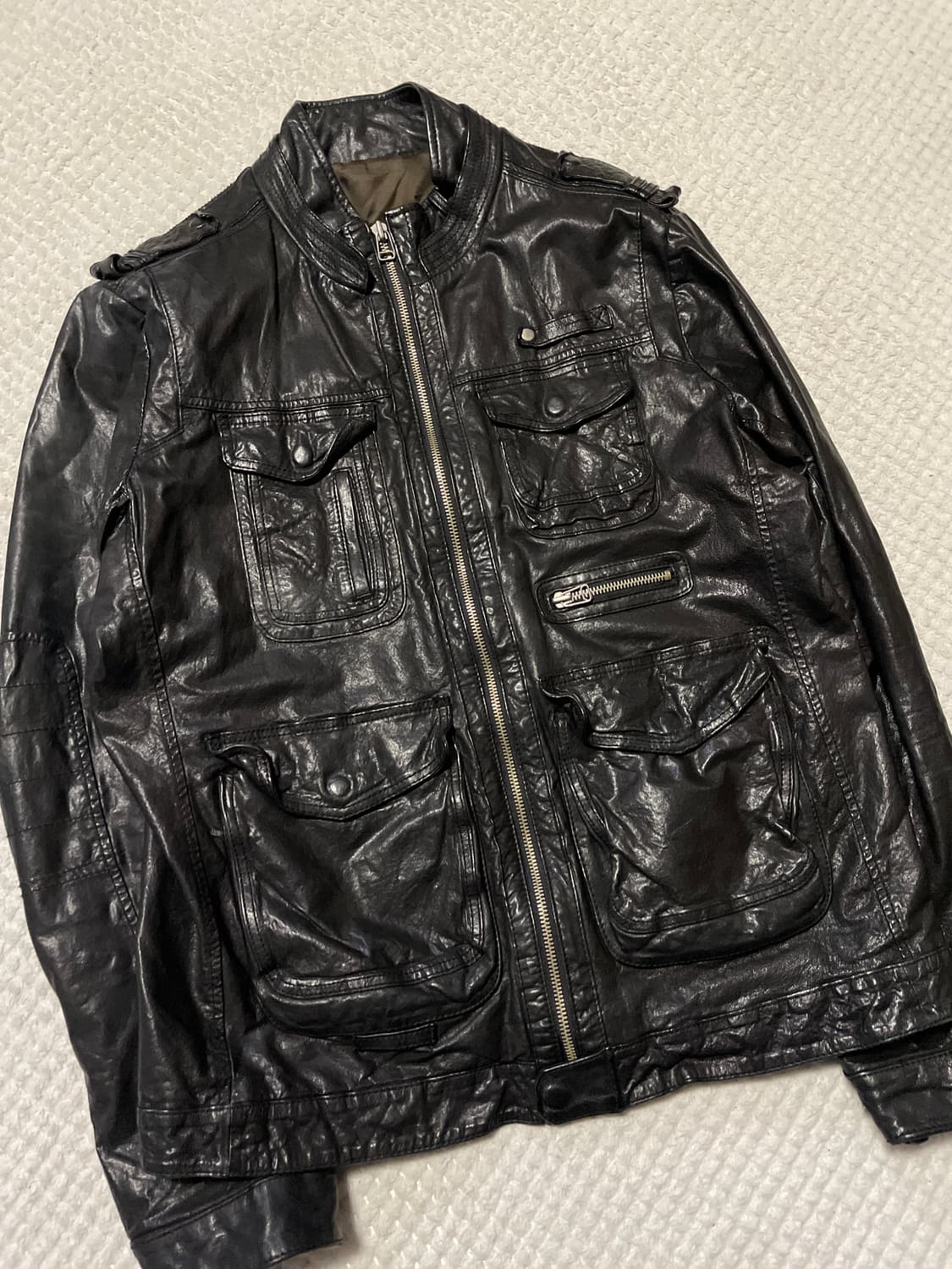 광희시장 웨스턴 무드 램스킨 양가죽 포켓 레더 자켓 다크 브라운 상품이미지5