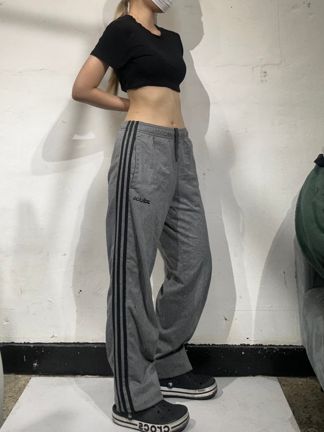 아디다스 그레이 블랙 삼선 와이드 팬츠 S 상품이미지1