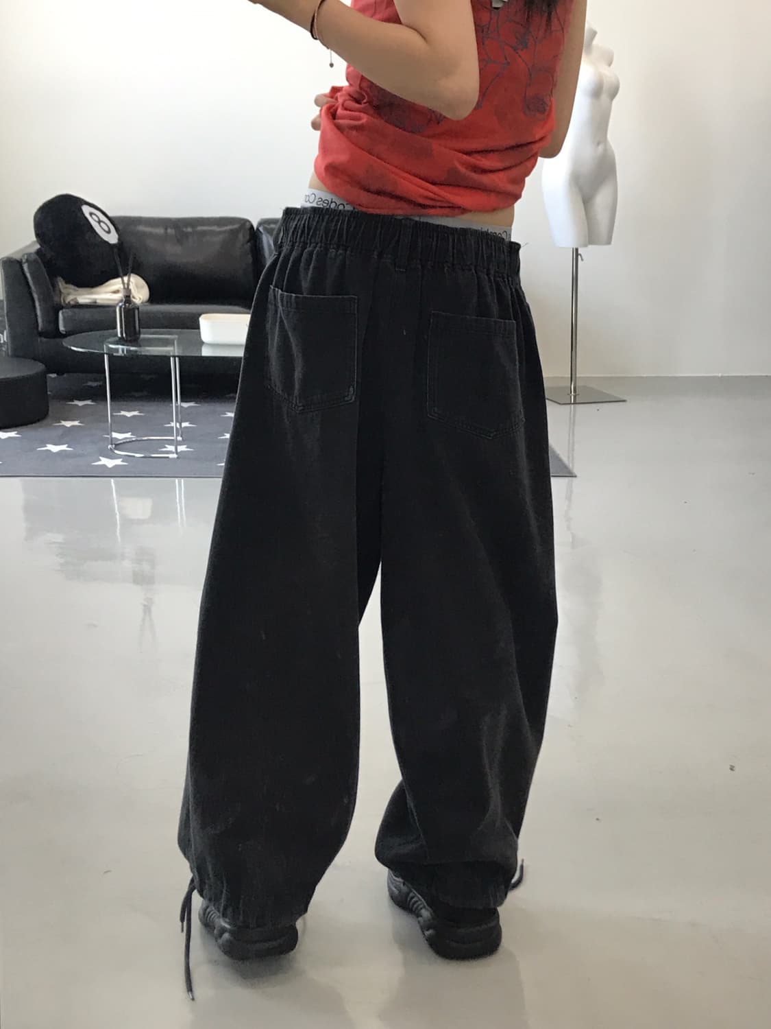 Jpn black curved pants 상품이미지3