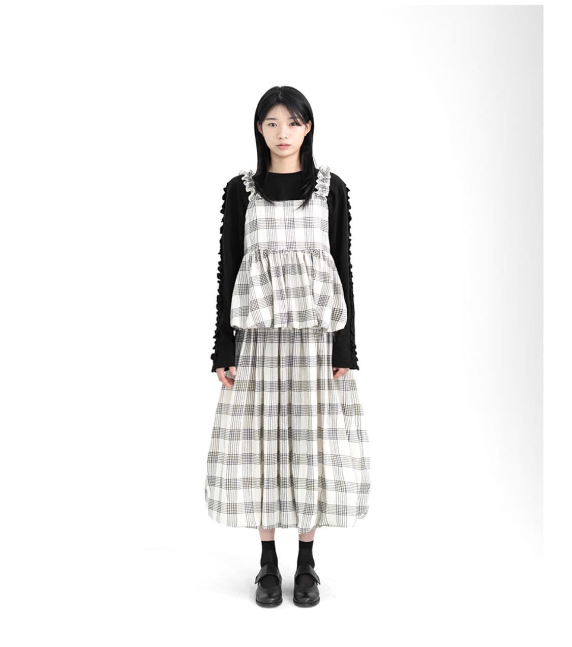 유노이아 체크 모스 셋업 (베스트+스커트) 상품이미지1