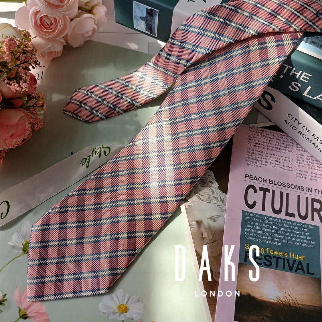 닥스 실크 핑크 체크 패턴 넥타이 8.2cm A+등급 E842
 상품이미지2