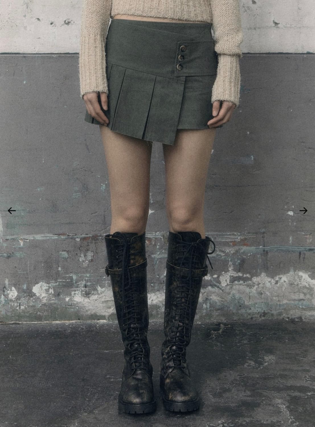 보헤미안서울 COTTON PLEATED WRAP SKIRT 카키브라운 상품이미지4