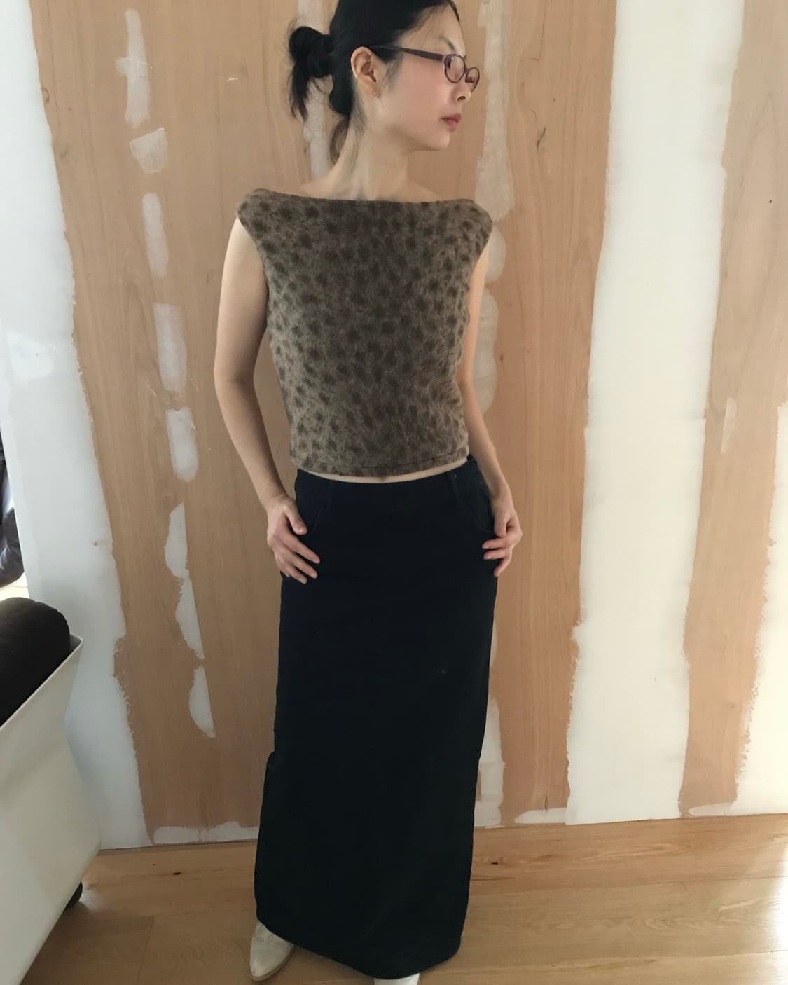 vintage black denim long skirt (29inch) 상품이미지5