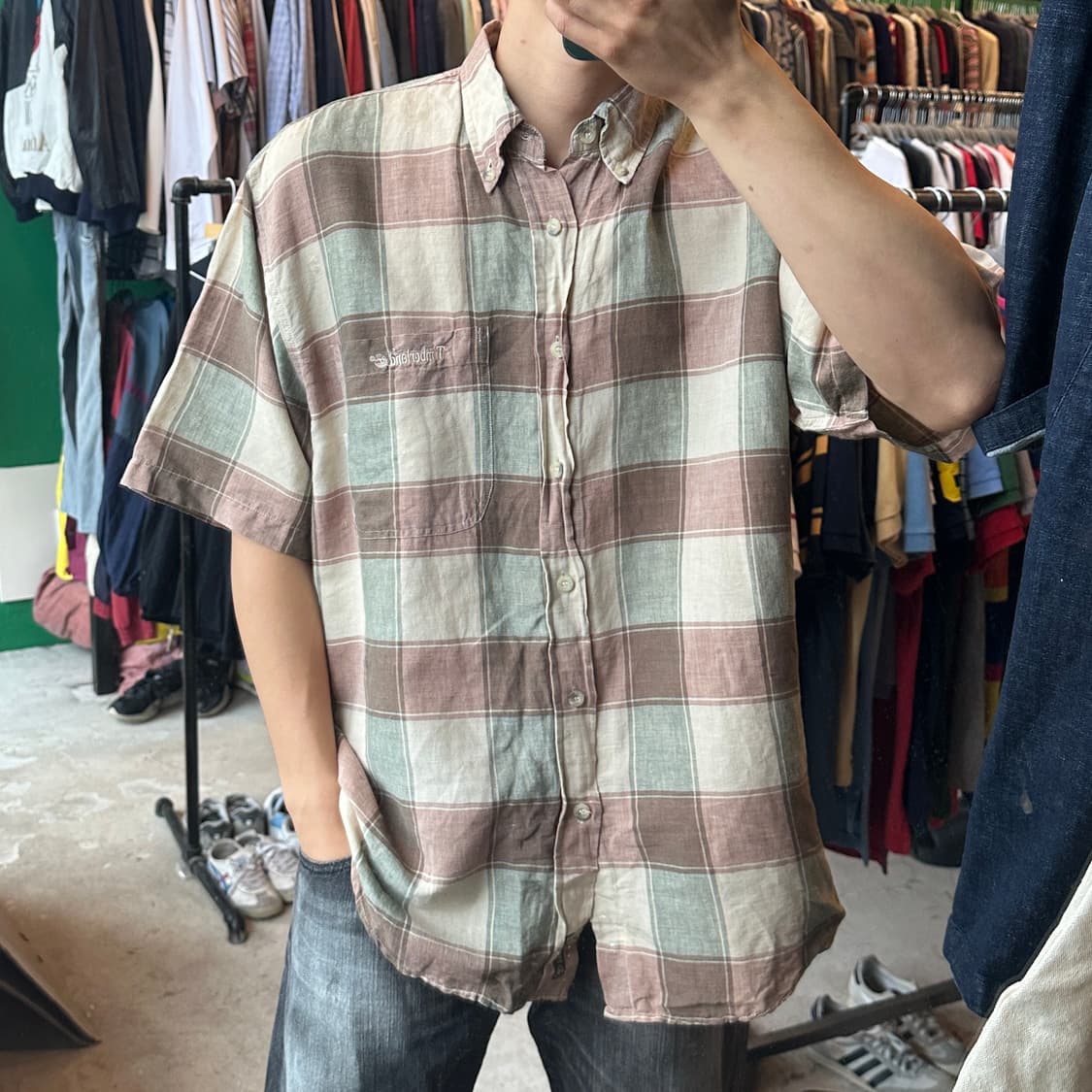 팀버랜드 오버 체크 반팔 셔츠 L 상품이미지1