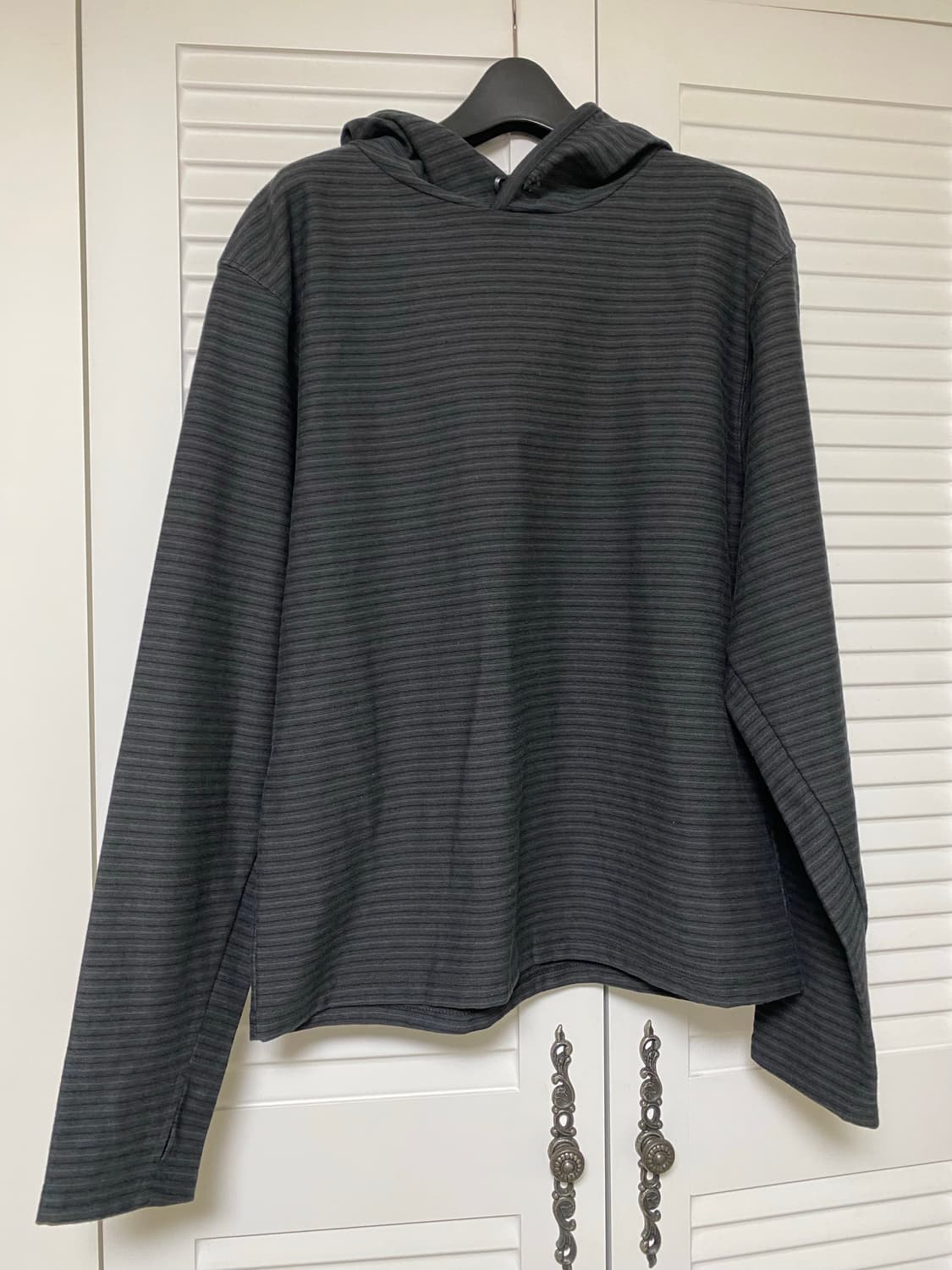 후브스 멀티 스트라이프 후드 롱슬리브 차콜블랙 m 상품이미지2