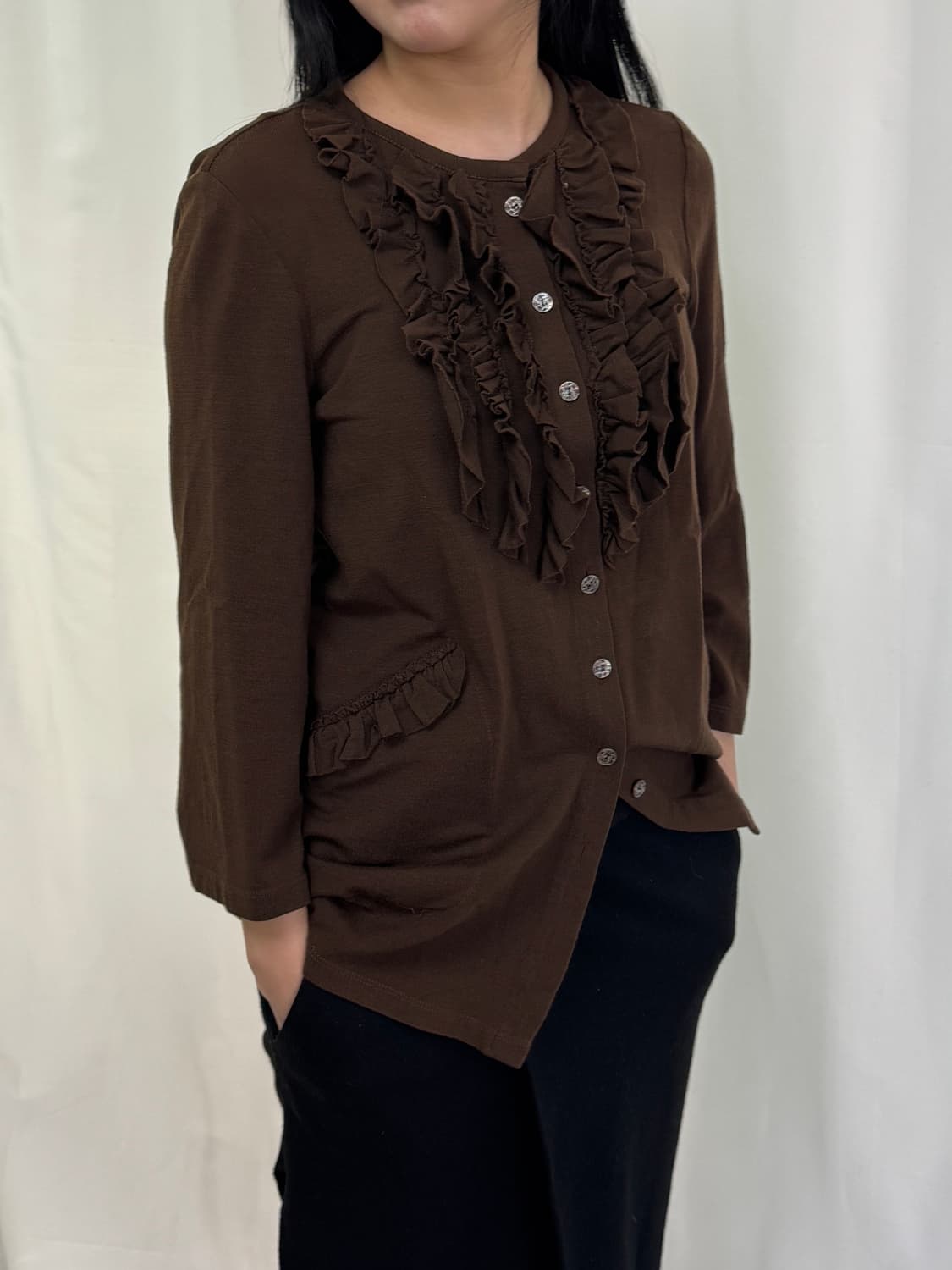 진태옥 프랑소와즈 면프릴 블라우스 가디건 상품이미지1