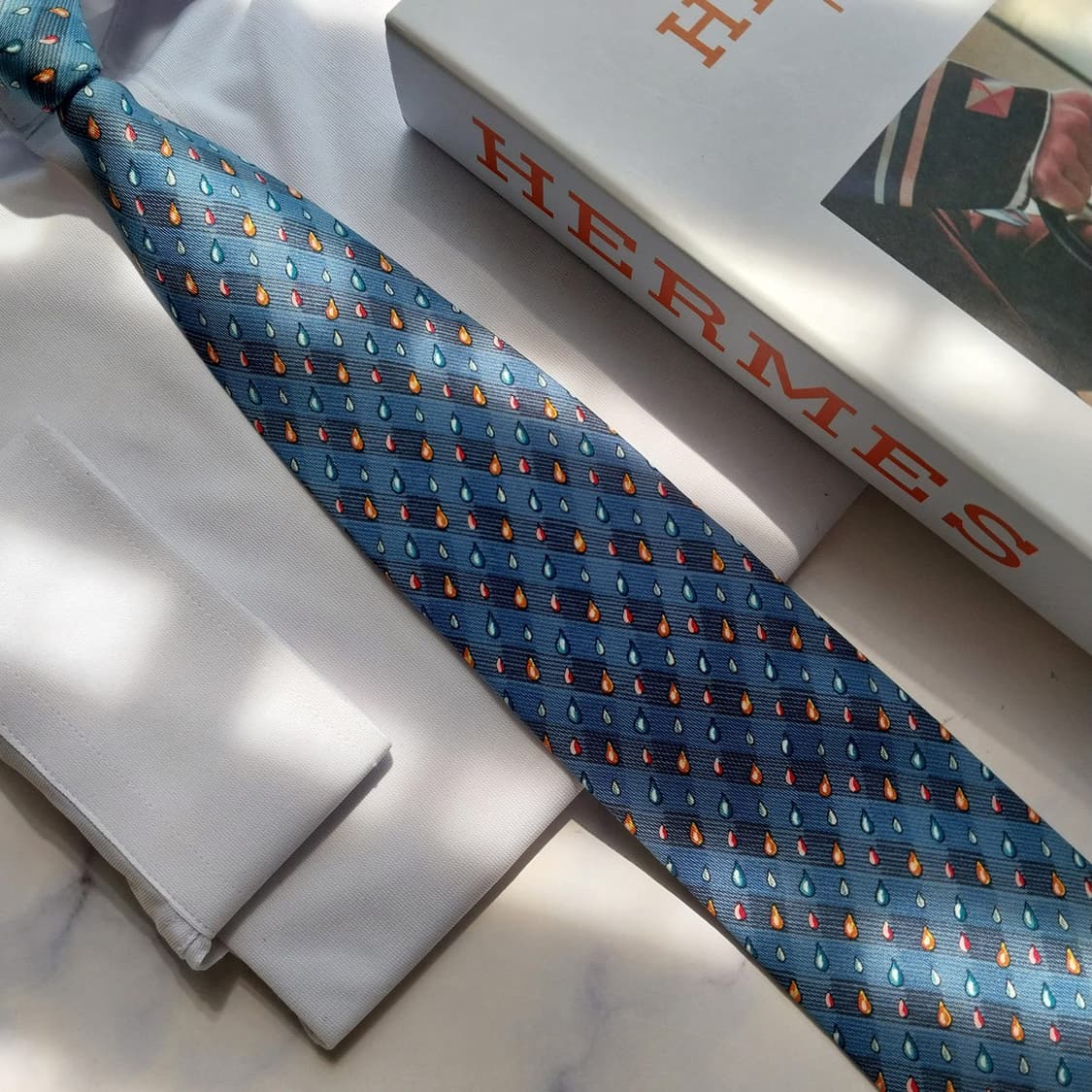 HERMES 에르메스 실크 블루 패턴 넥타이 9.4cm A등급 K2643 상품이미지5